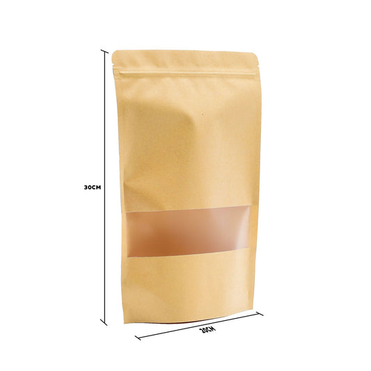 10er Set Kraftpapier-Beutel mit Sichtfenster und Griffverschluss, 20x30 cm