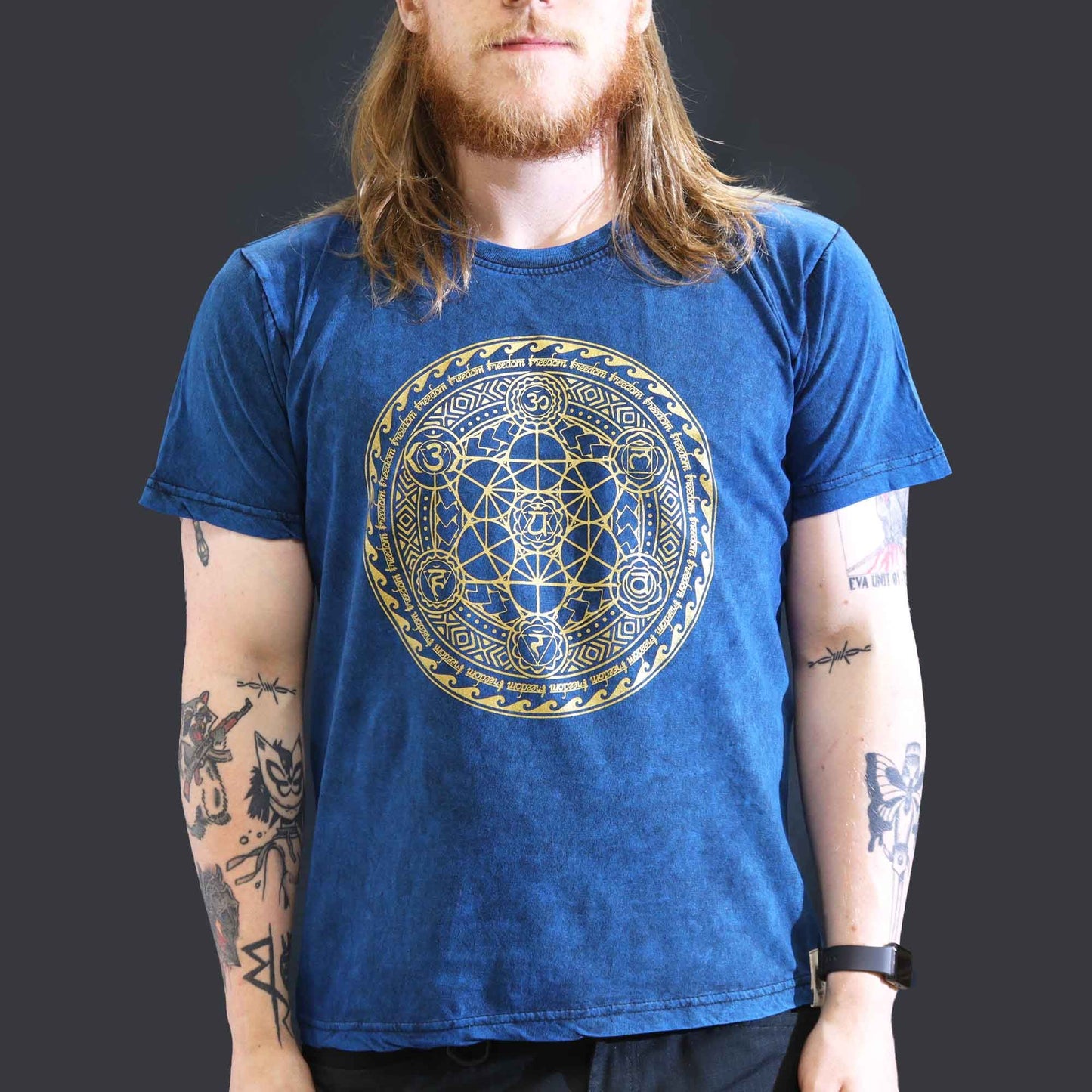 Chakra T-Shirt in Blau – Steingewaschen & Fair in Nepal gefertigt