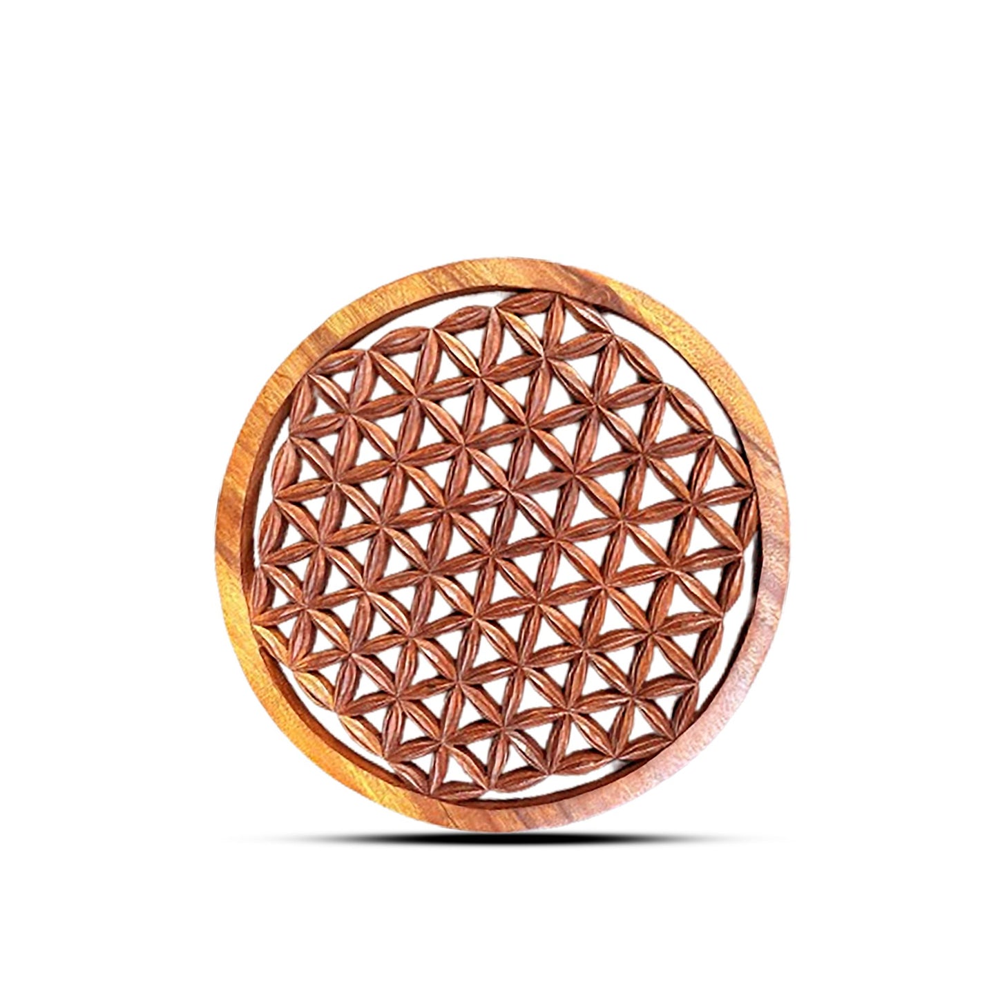 Wanddekoration Blume des Lebens – Handgeschnitztes Rundpanel aus Massivholz, 30 cm