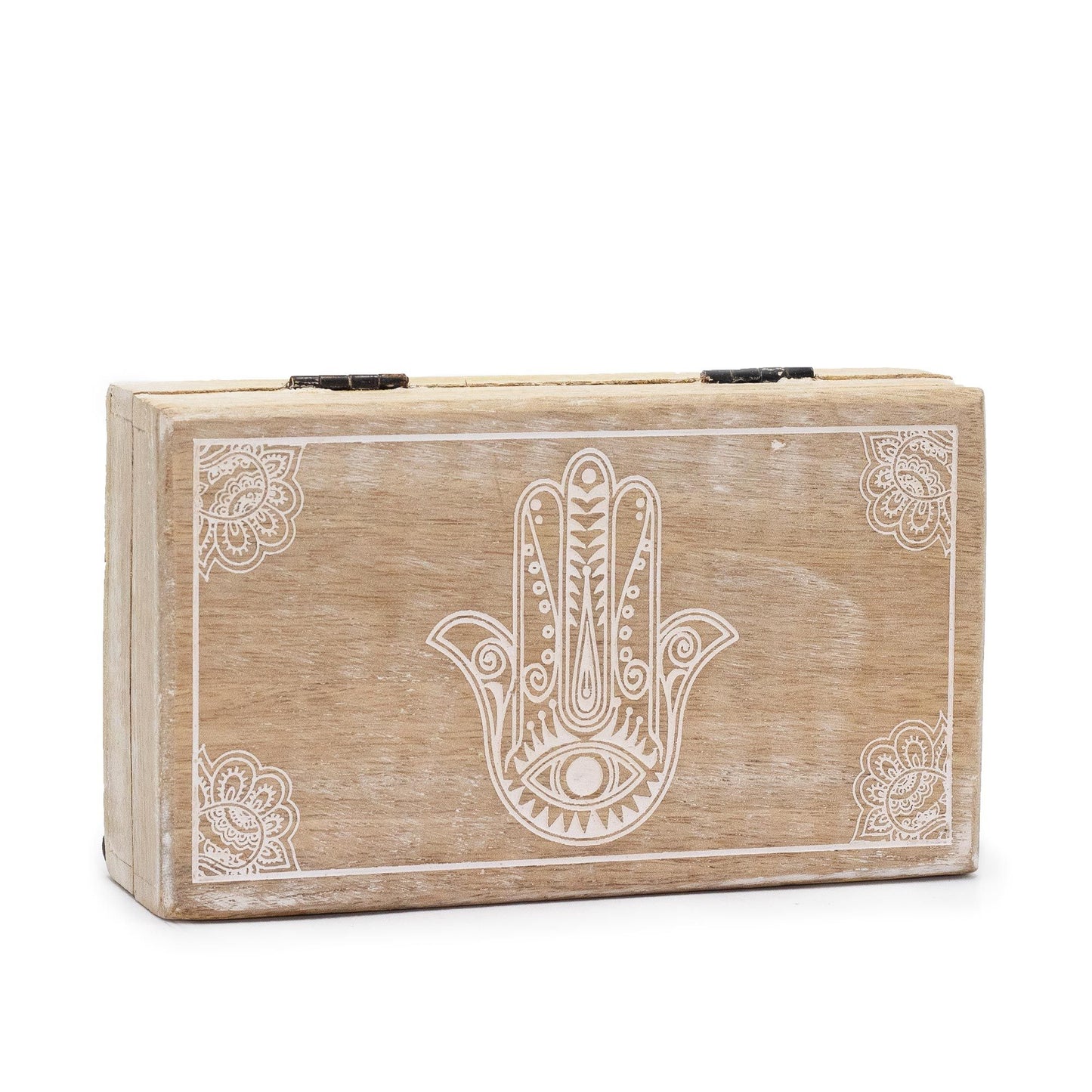 Hamsa Gravur-Box aus Mangoholz, Weiß - 17x10x4,2 cm