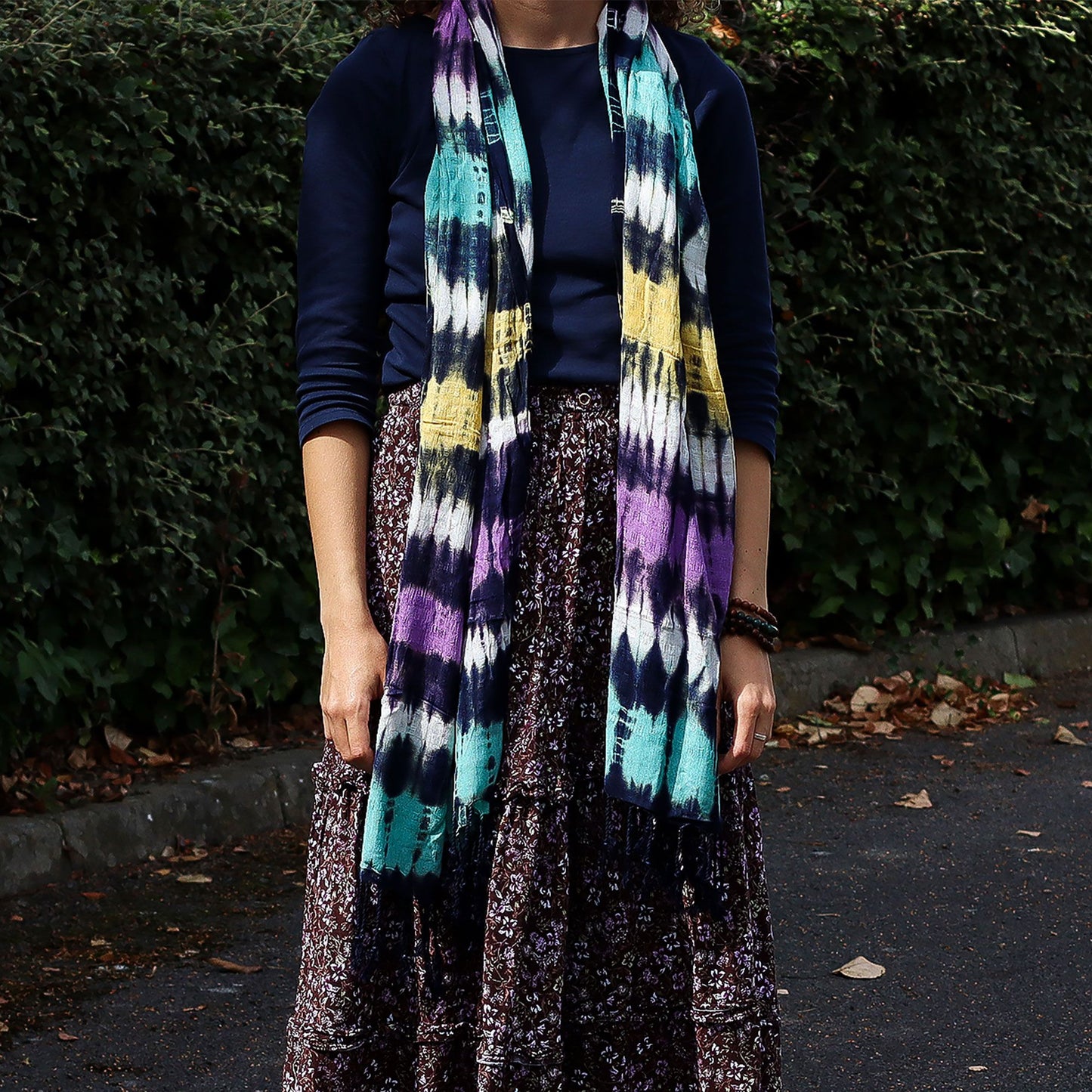 Boho Java Wickelschal – Lebendige Streifen in Leinen-Reyon