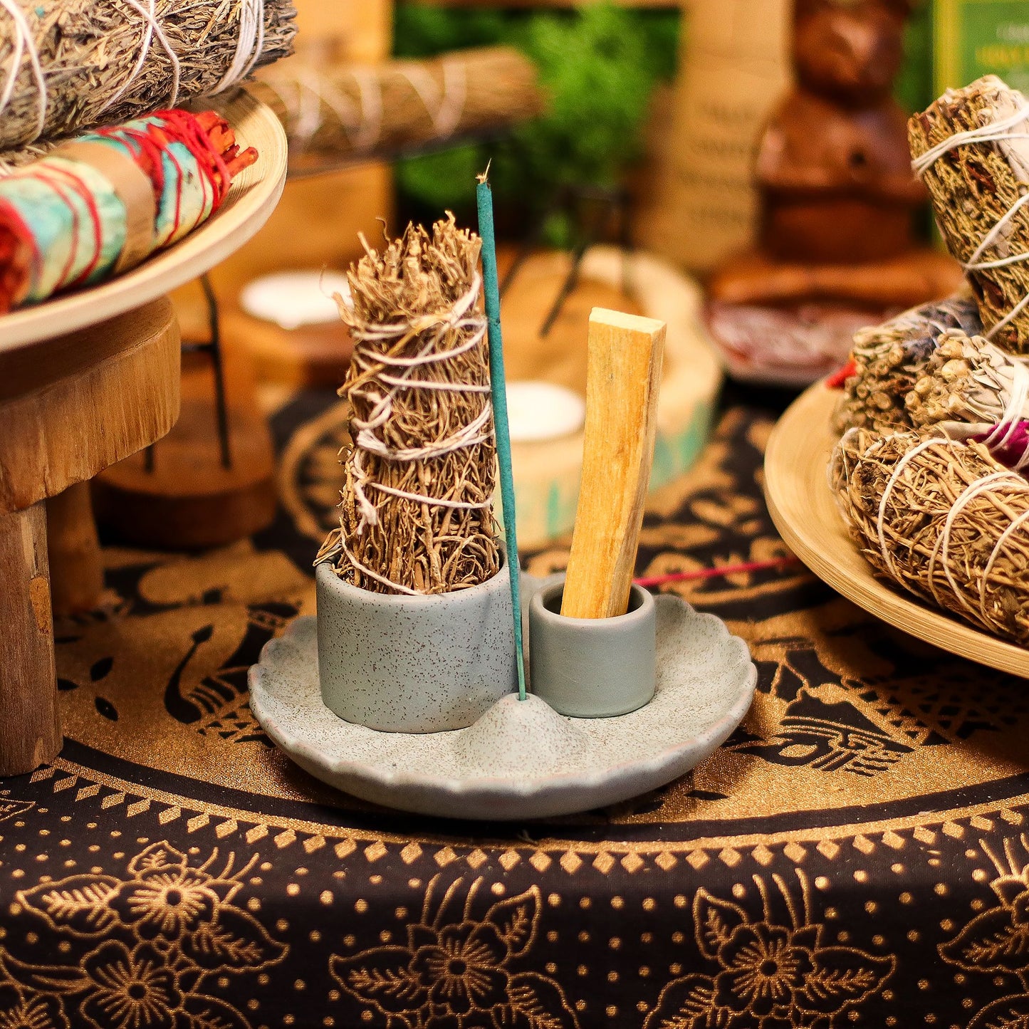 Räucherwerk-Halter 'Blaue Lotusblume' – Für Palo Santo, Salbei & Räucherstäbchen