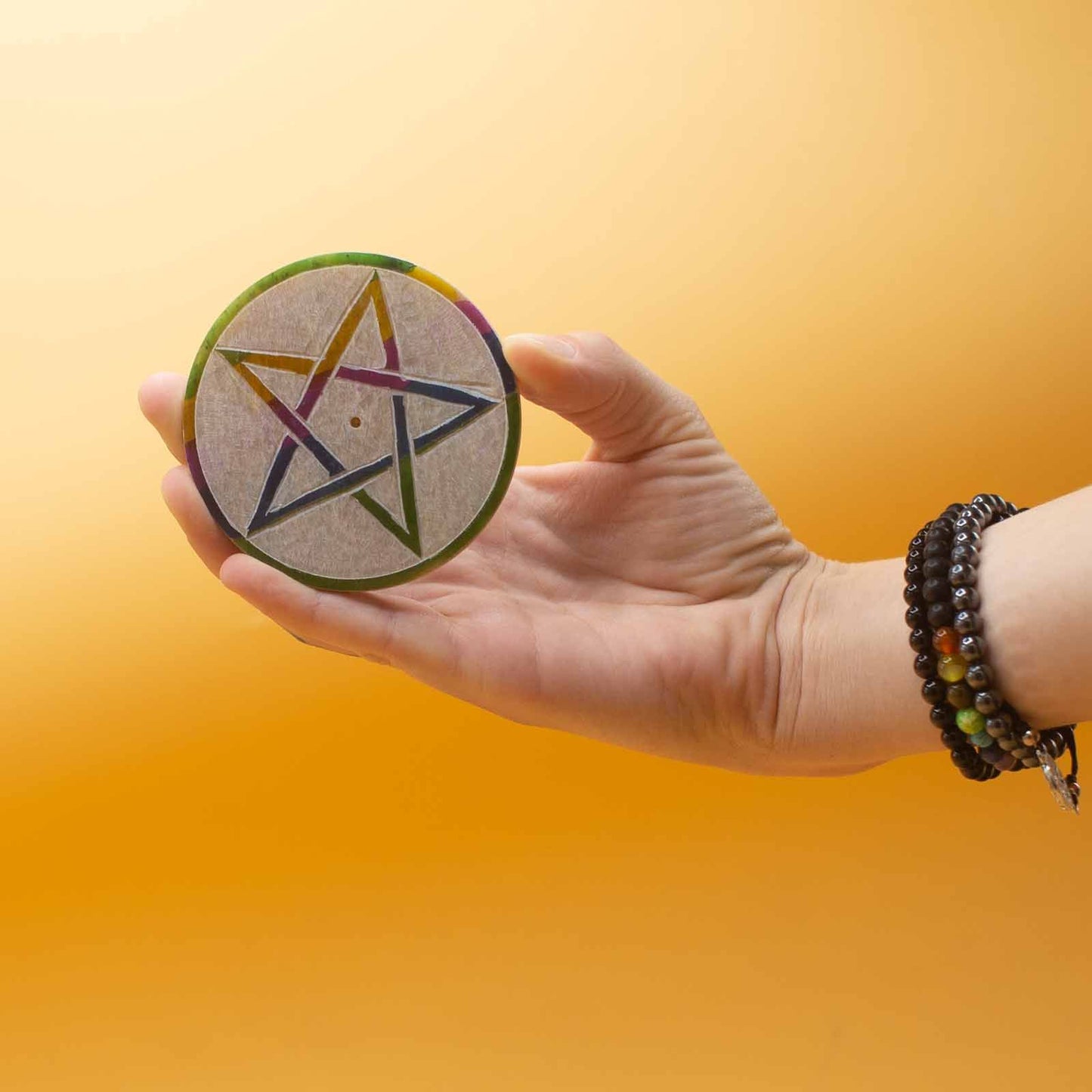 Pentagramm-Räucherscheibe aus Speckstein – 8 cm