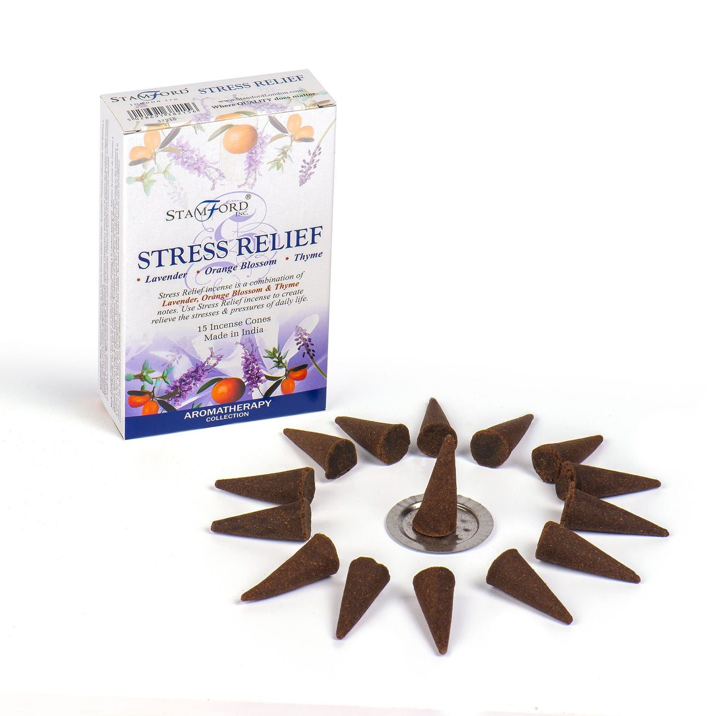 Stamford Premium Räucherkegel-Set Stress Relief - 15 Kegel mit Metallhalter