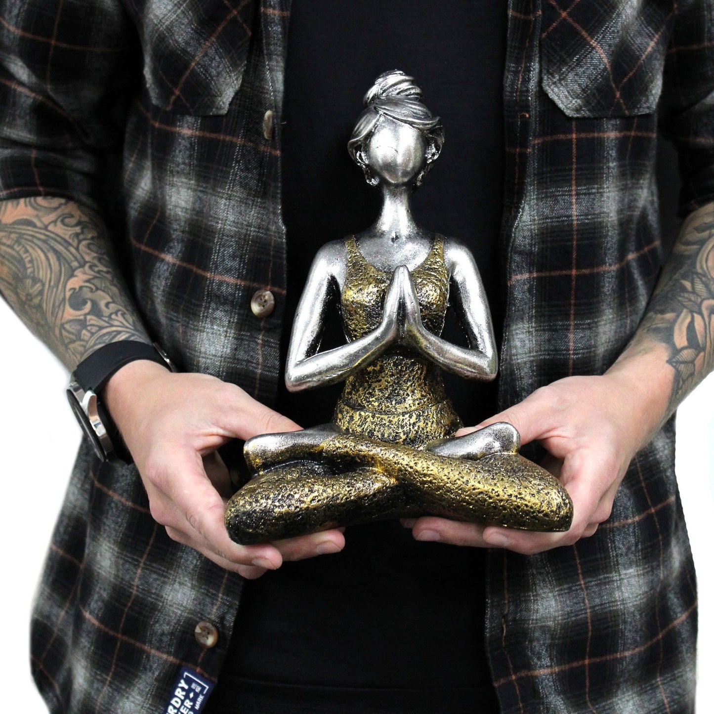 Yoga-Dame Figur in Bronze & Silber - 24 cm Handarbeit aus Resin und Zement