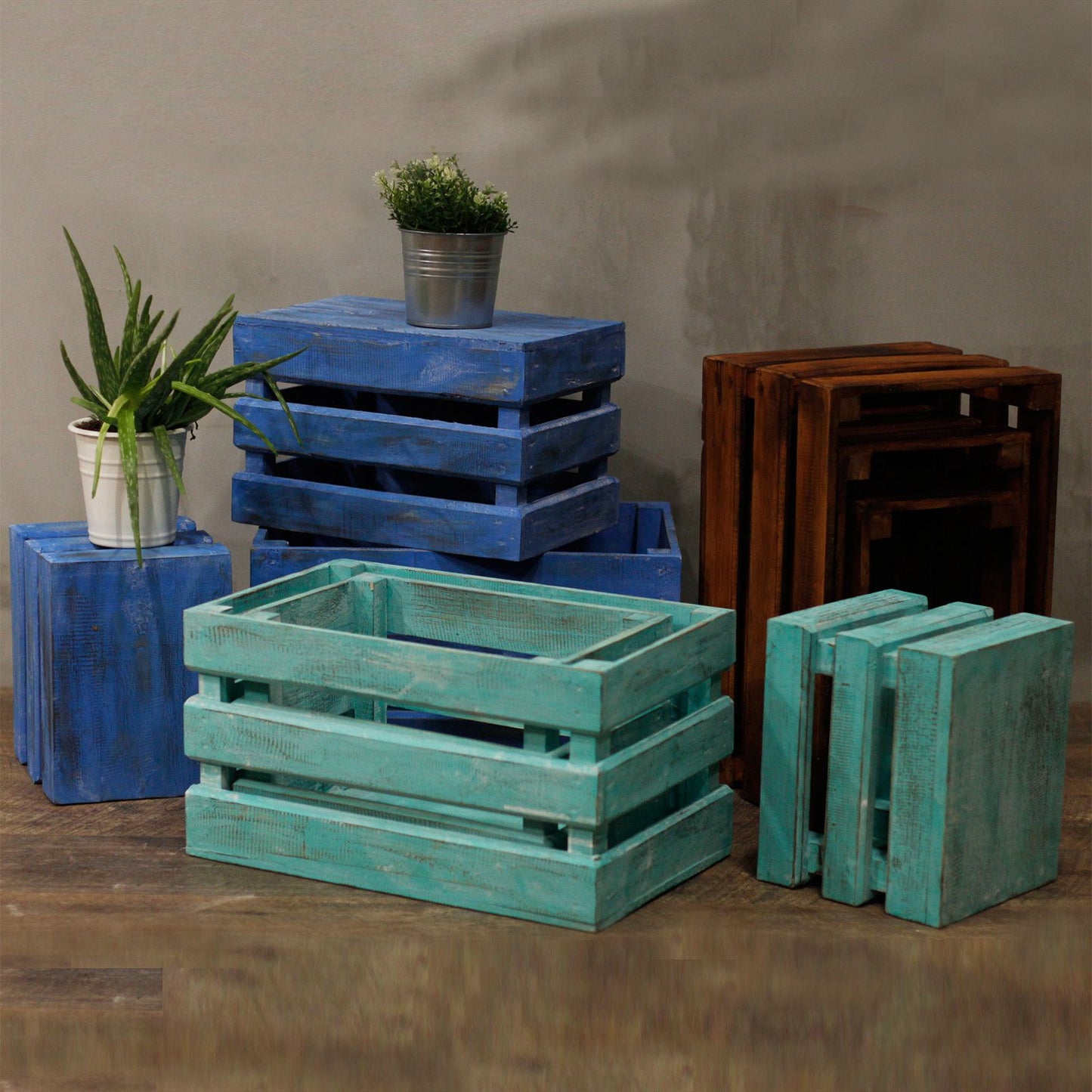 Set aus 3 Deko-Organizer Boxen aus Naturholz - Stapelbar & vielseitig