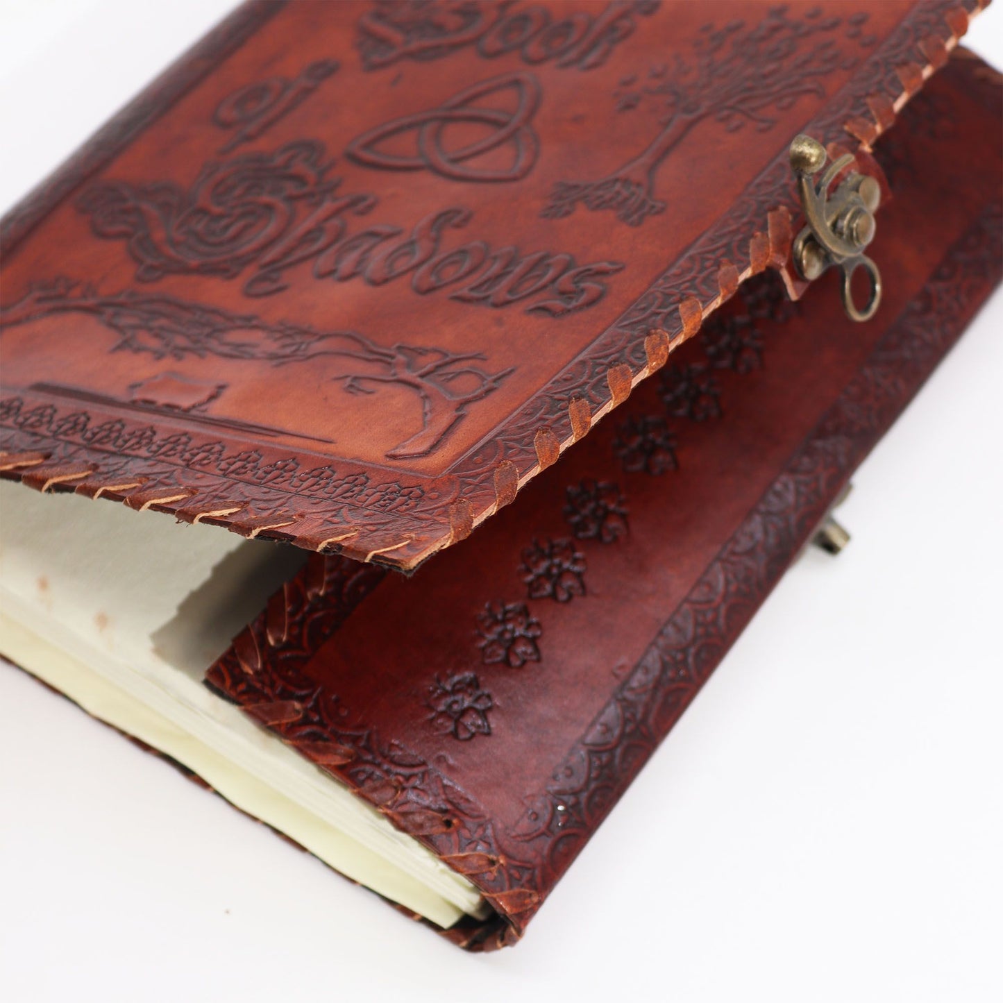 Ledernotizbuch 'Großes Schattenbuch' – Dunkelbeige, 200 Seiten mit Dekorrand