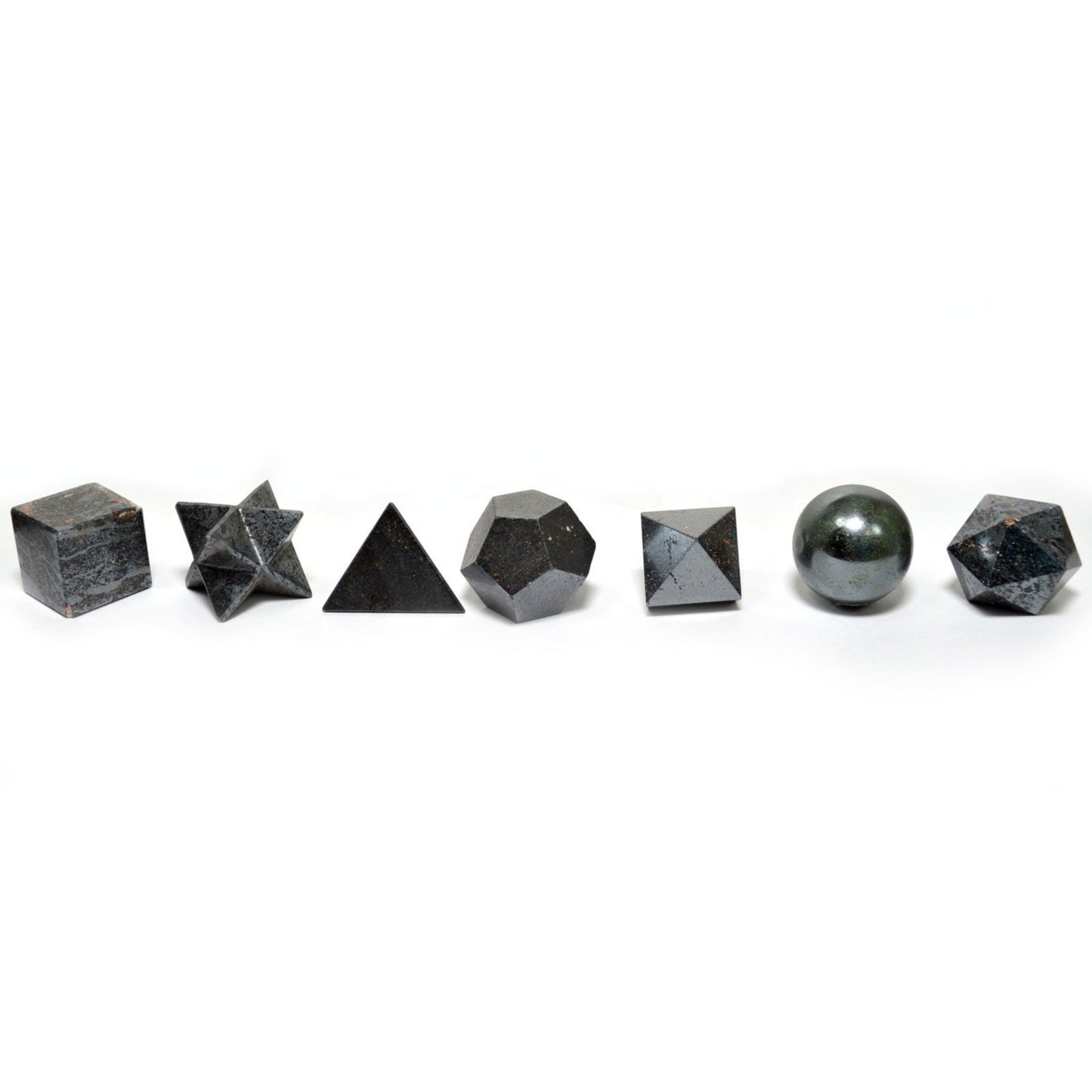 Schwarzes Achat-Set in 7 geometrischen Formen – Handgeschnitten