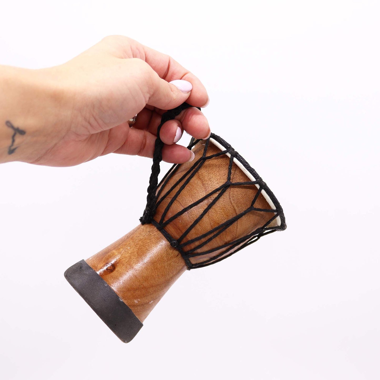 Handgefertigte Mandala-Djembe Trommel, 15 cm - Miniatur aus Suar-Holz
