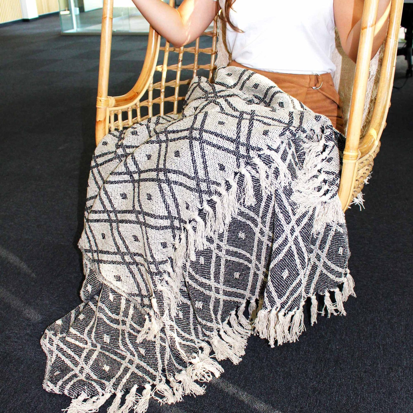 Baumwollüberwurf Boho Chic - Schwarz-Beige Regency Muster