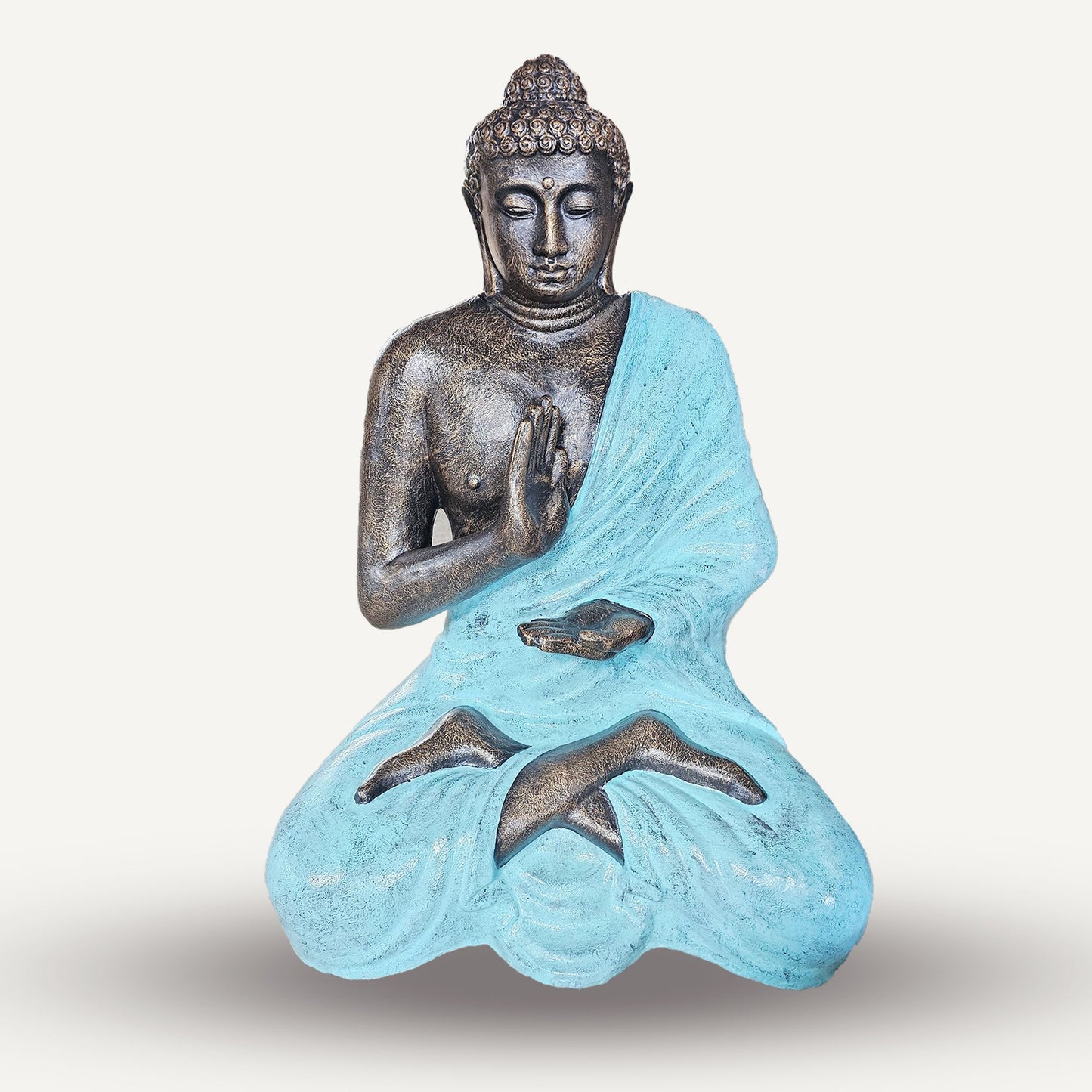 Meditationsstatue Buddha in Türkis und Naturstein - 150 cm aus Faserzement