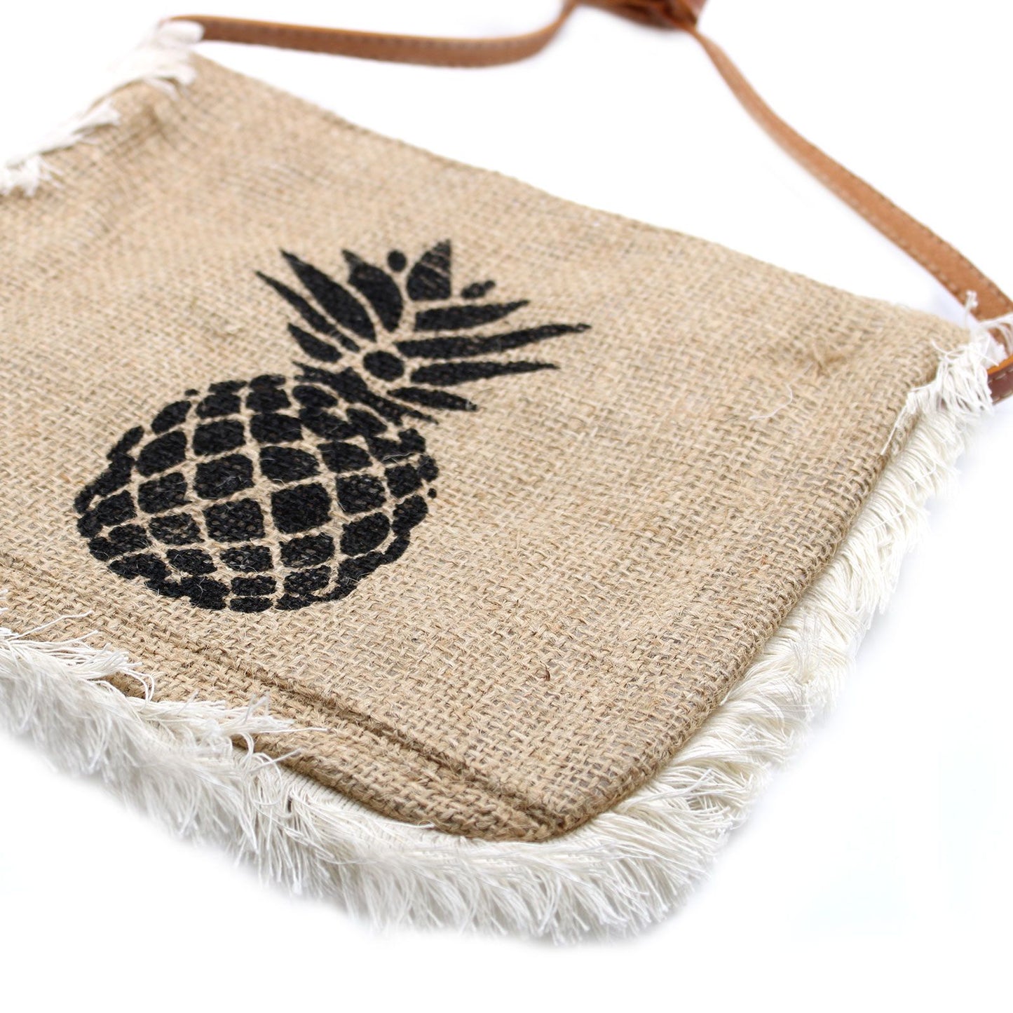 Jute-Fransentasche mit handgesticktem Ananas-Motiv