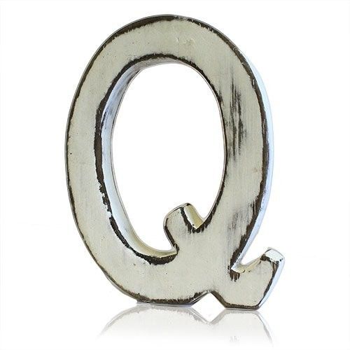 Dekorbuchstabe Q im Shabby Chic Look - Massivholz aus Mangoholz