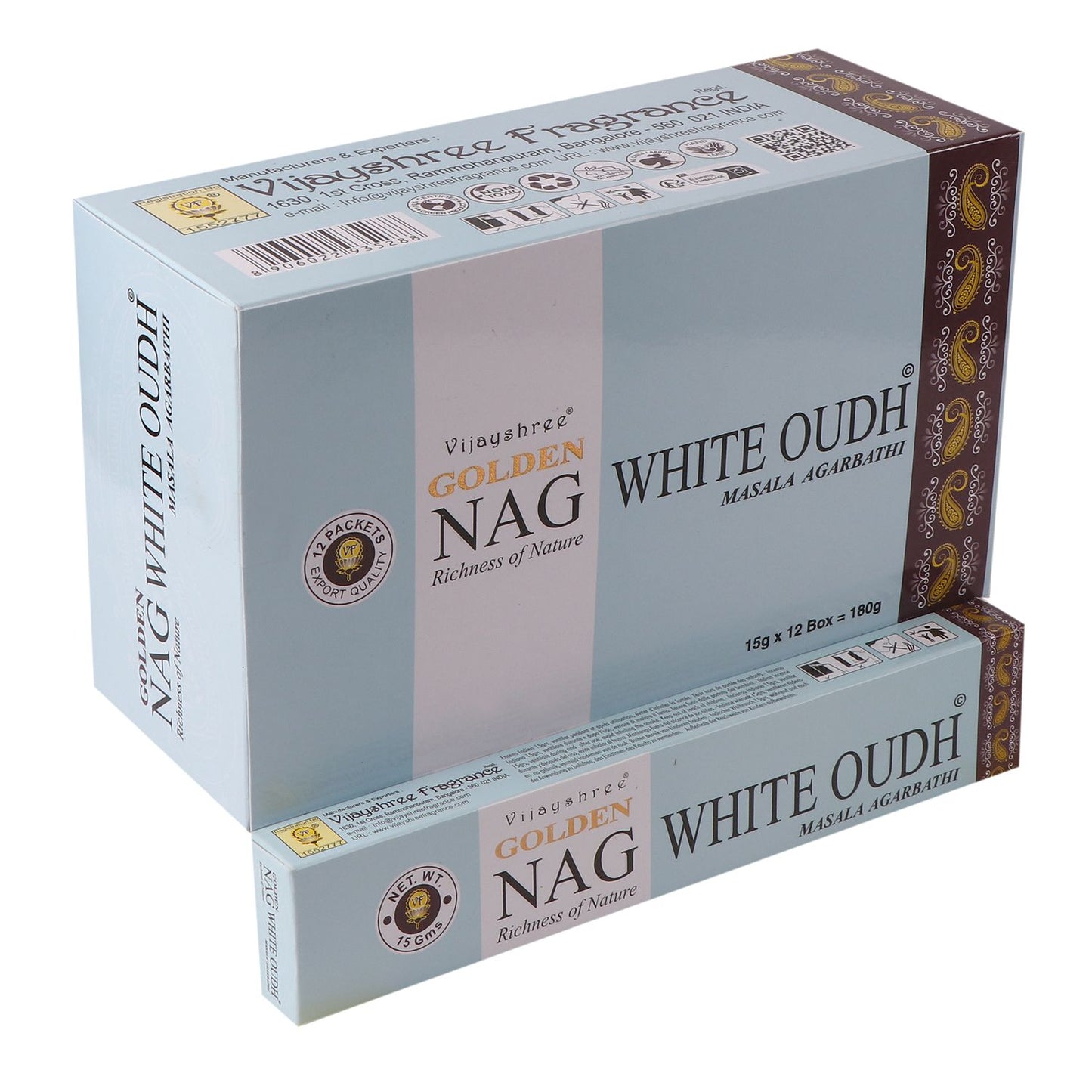Golden Nag Weißer Oudh Räucherstäbchen - 12 Packungen Premium Set