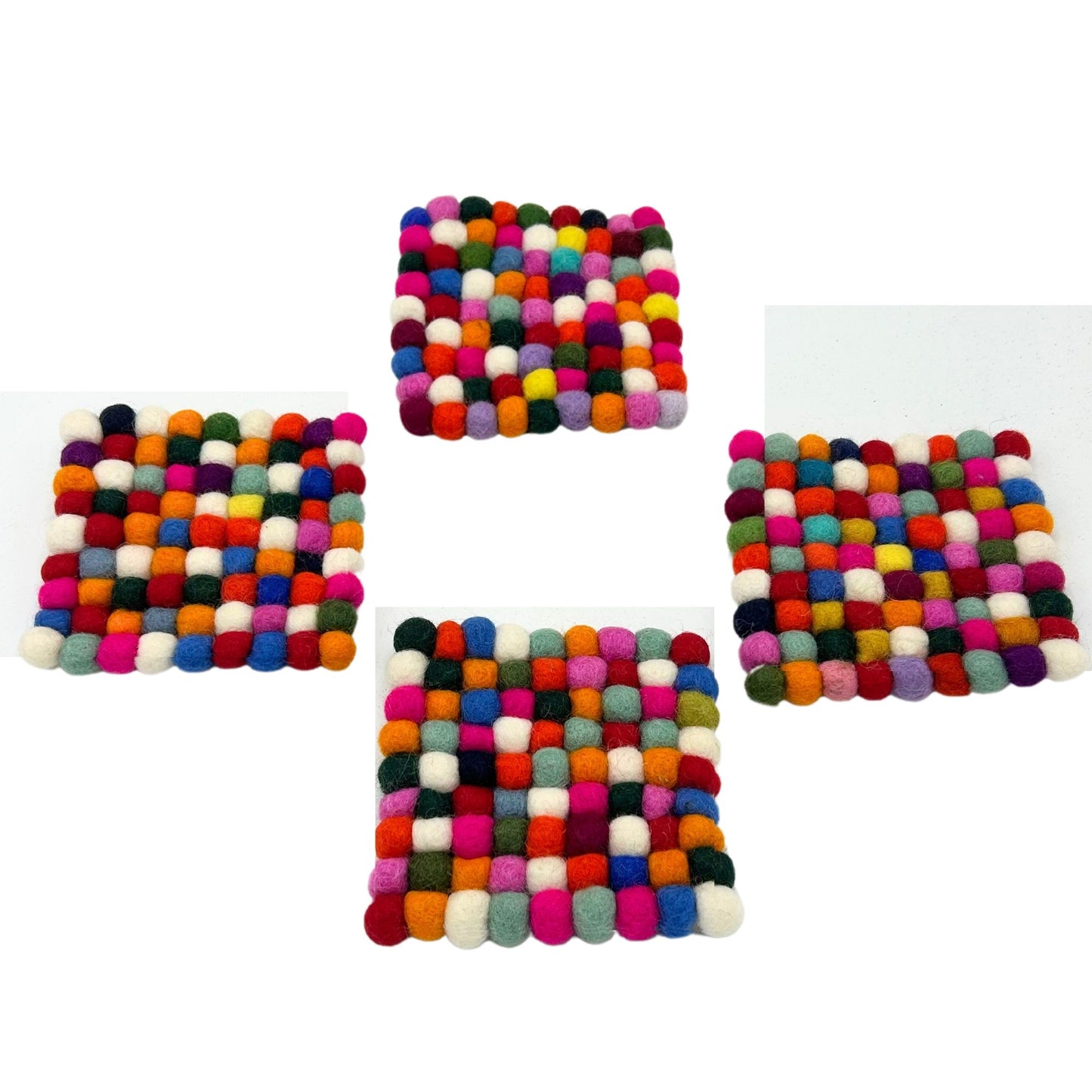 Set mit 4 Untersetzern aus Filzkugeln – Grau Melange im Quadrat-Design