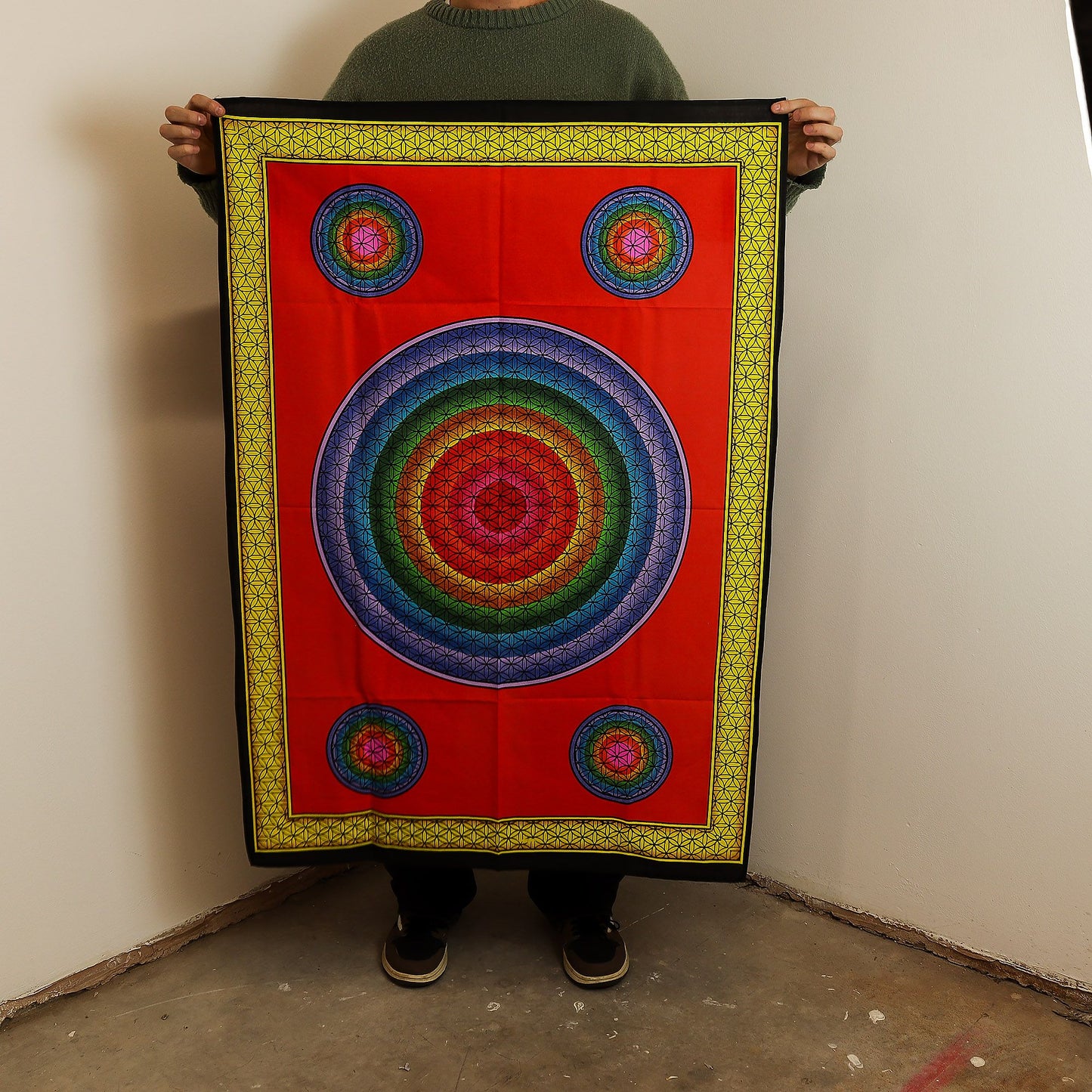 Wandbild 'Fünf Blumen des Lebens' – Kraftvolles Design auf Baumwolle