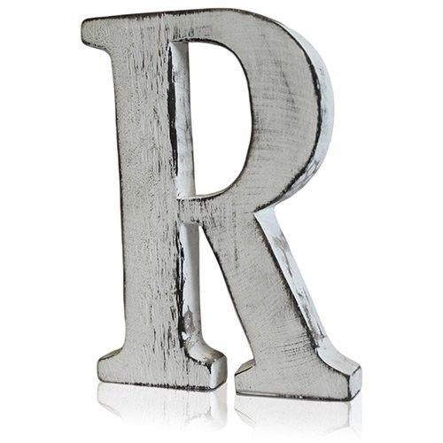 Dekorbuchstabe 'R' aus Mangoholz im Shabby Chic Stil