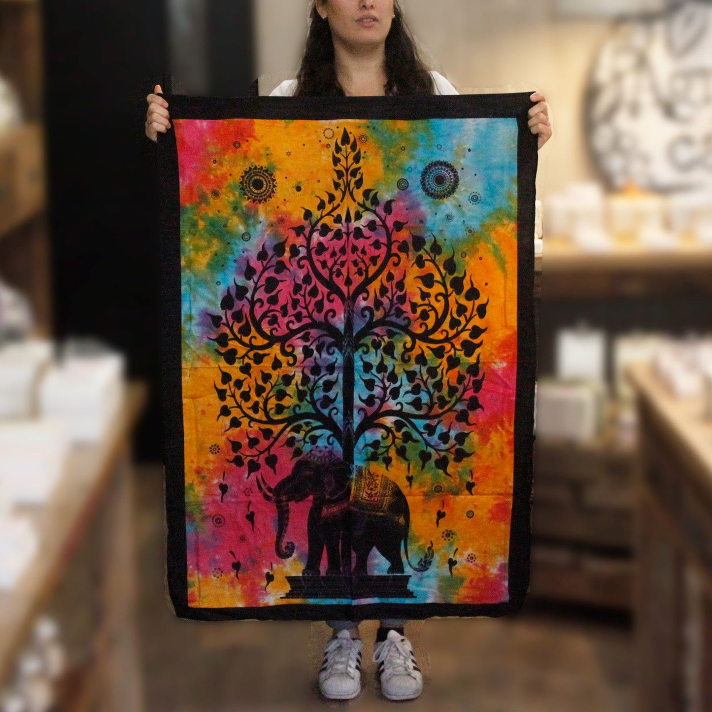 Indisches Baumwoll-Wandbild 'Elefantenbaum' – Handgefertigte Kunst