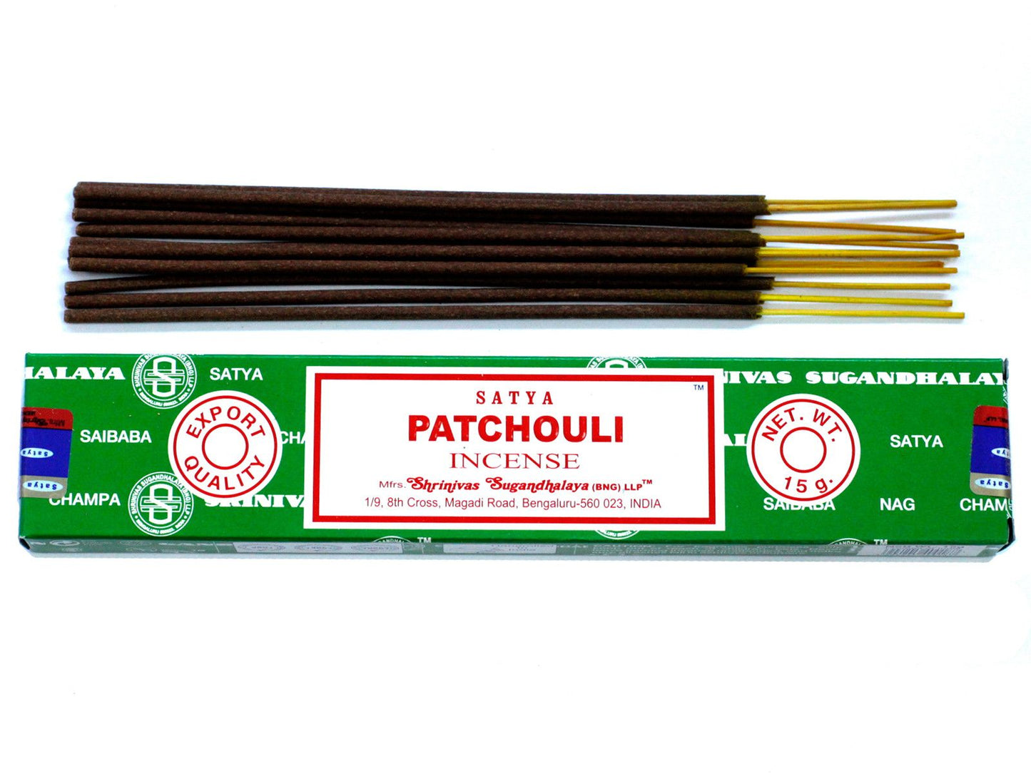 SATYA Patchouli Räucherstäbchen - Handgerollte Premium-Qualität, 15 Stück