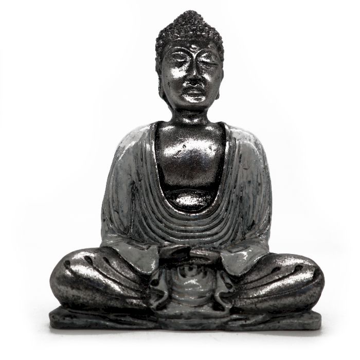 Meditationsfigur Buddha in Weiß & Grau – Handbemaltes Resin-Unikat aus Bali
