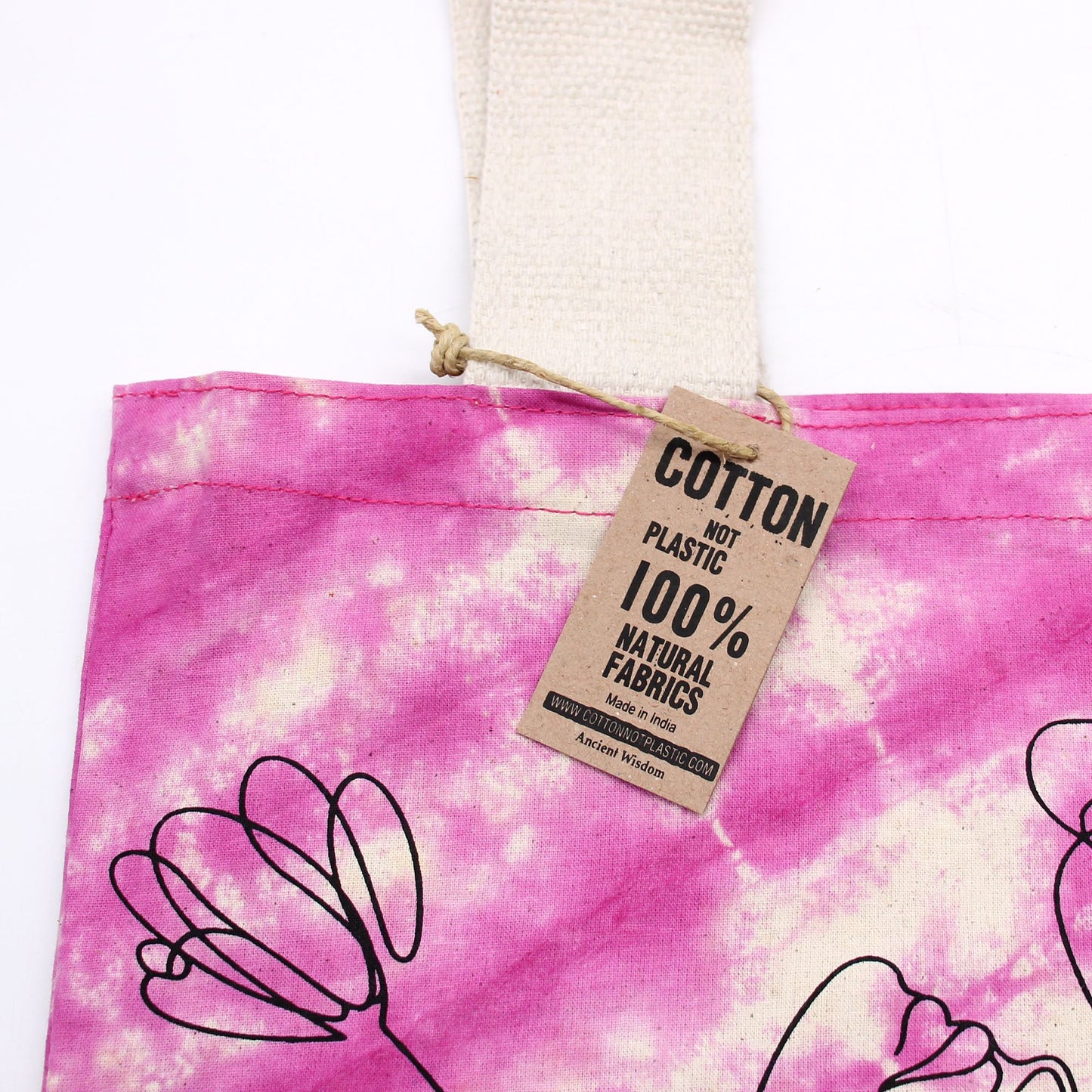 Batik Baumwolltasche 'Kompass Marmor' – Blaue Marmorierung mit Naturhenkel