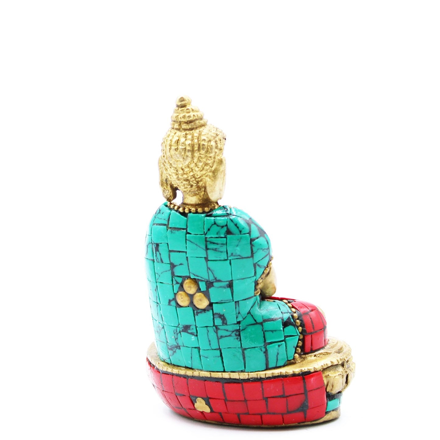 Buddha Figur Amitabha aus Messing - 9,5 cm mit Howlit-Einlagen - Handgefertigt