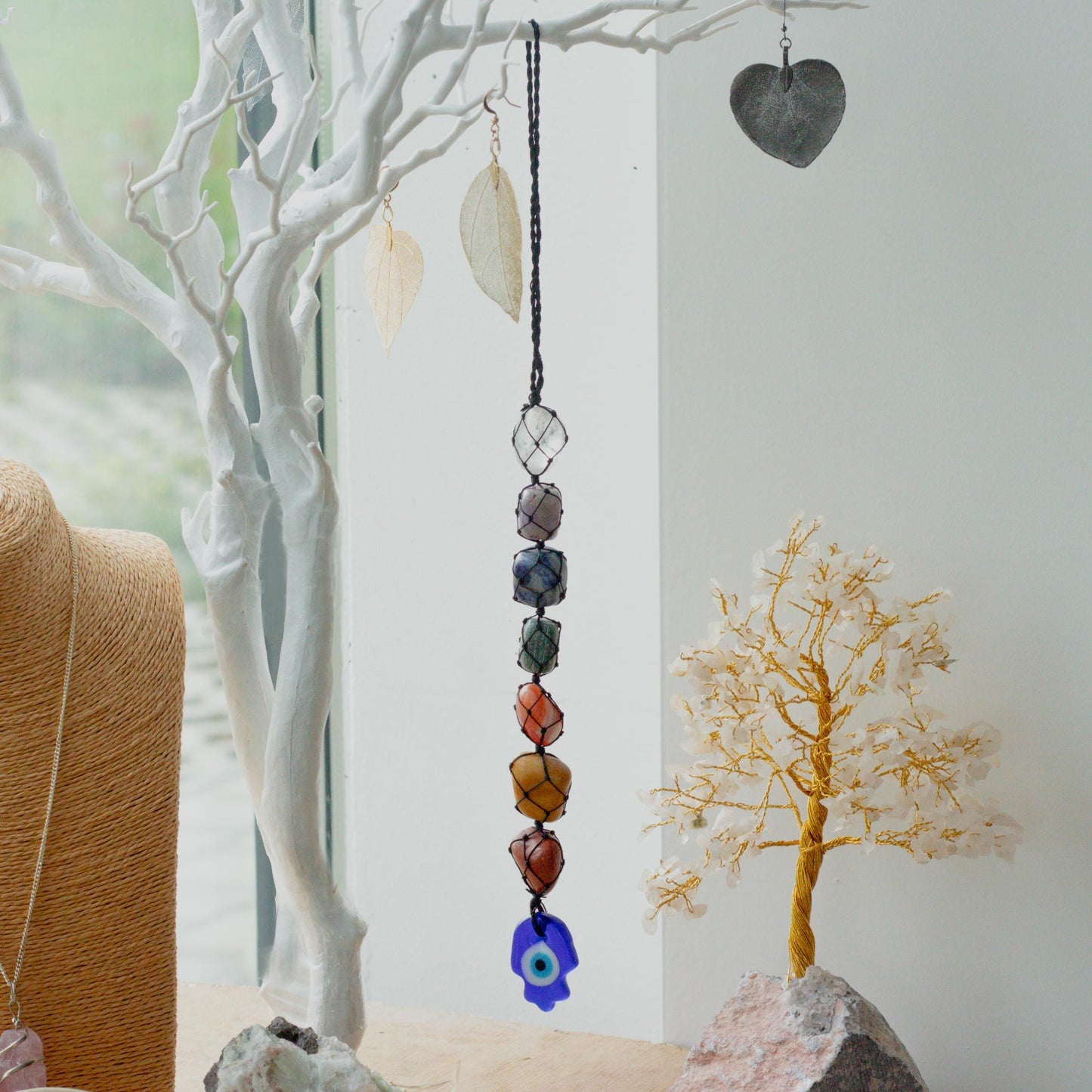 Hamsa-Hand Anhänger mit Bösen Auge – 7 Edelsteine für Schutz & Harmonie
