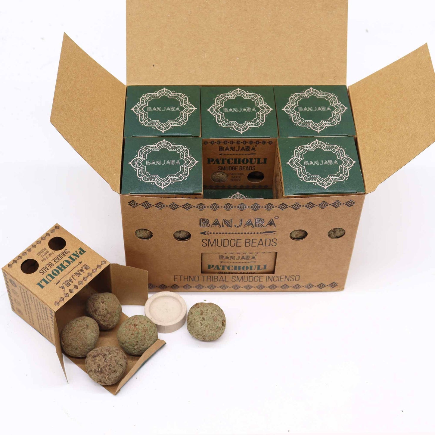 Banjara Räucherperlen Patchouli - Set mit 5 Stück und Metallständer