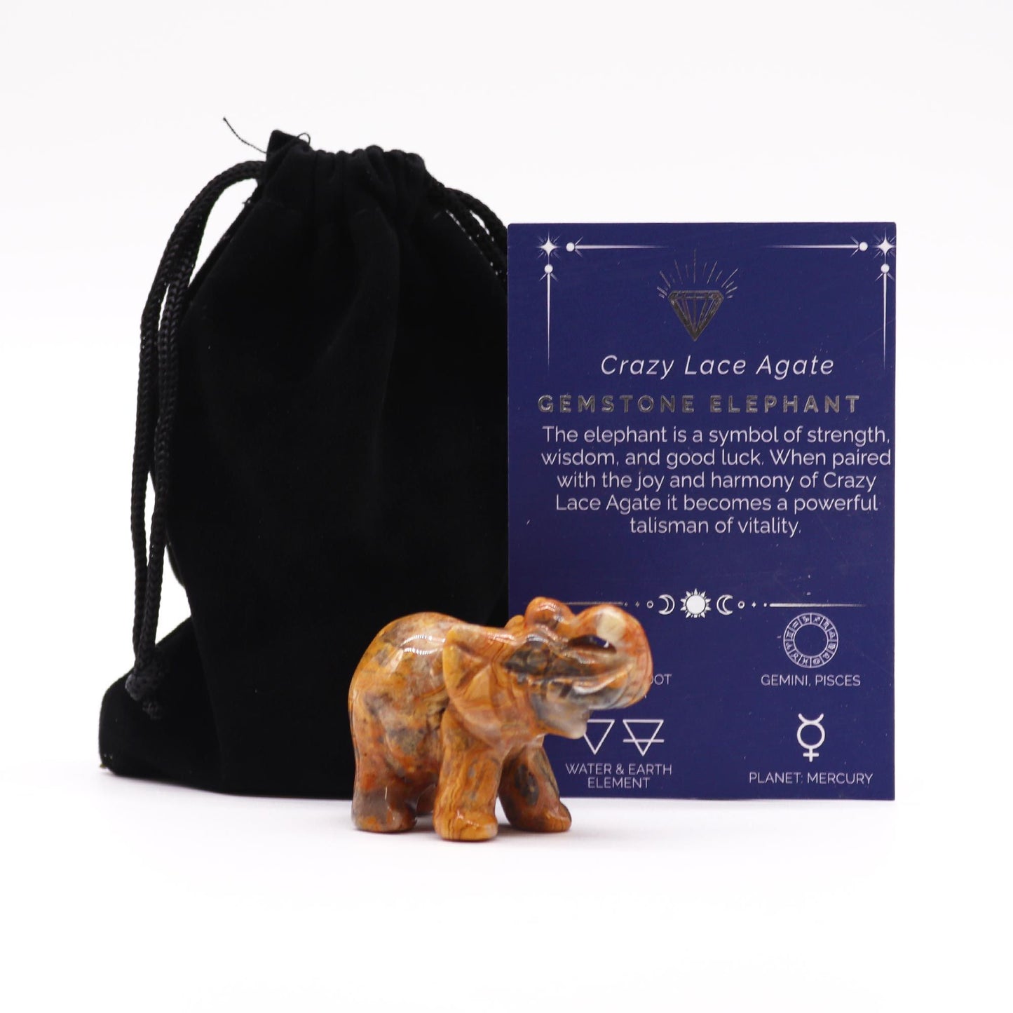 Glücksbringer Elefant aus Crazy Lace Achat – Handgeschnitztes Unikat