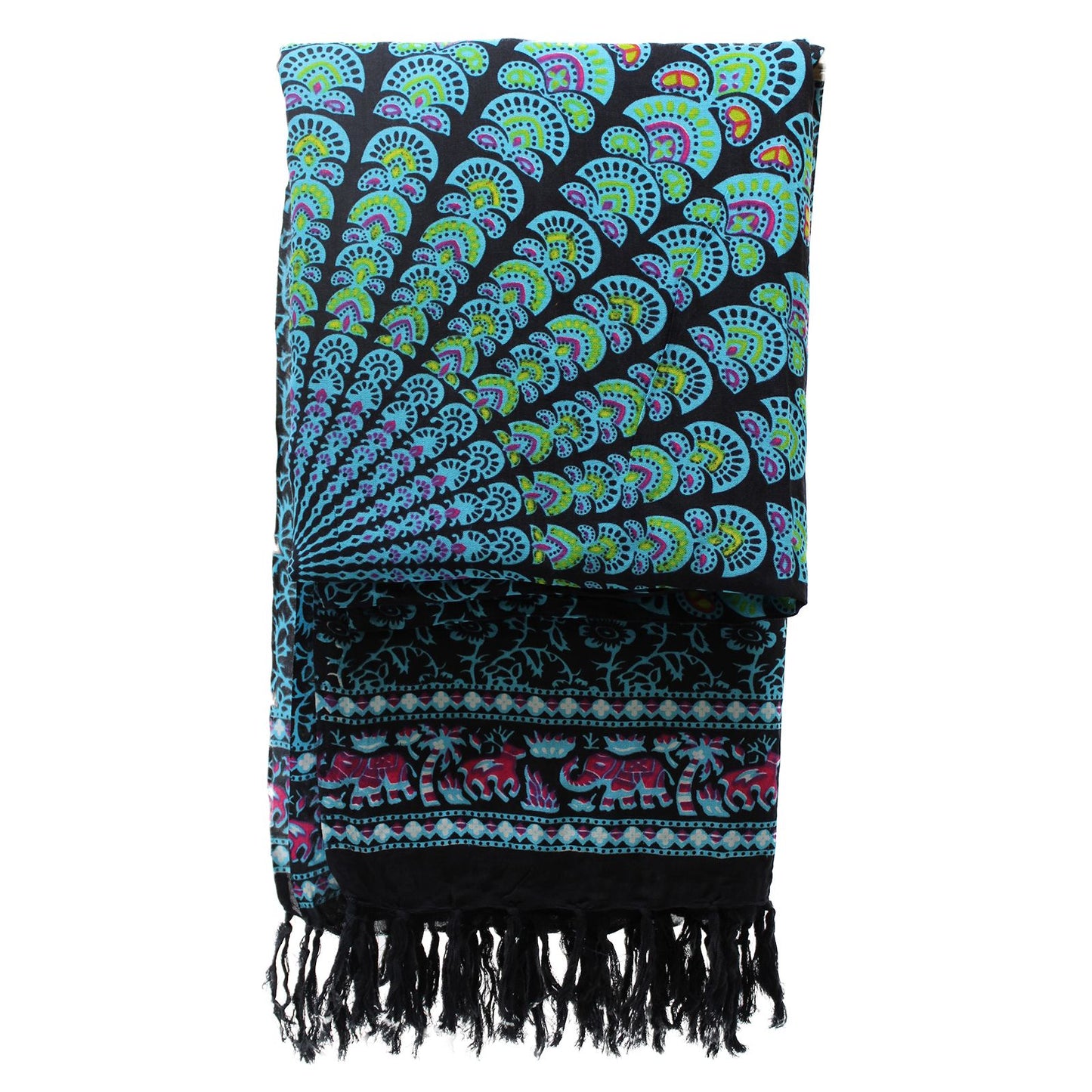 Pfauen-Mandala Sarong-Set (2er Pack) – Handgewebter Rayon-Stoff