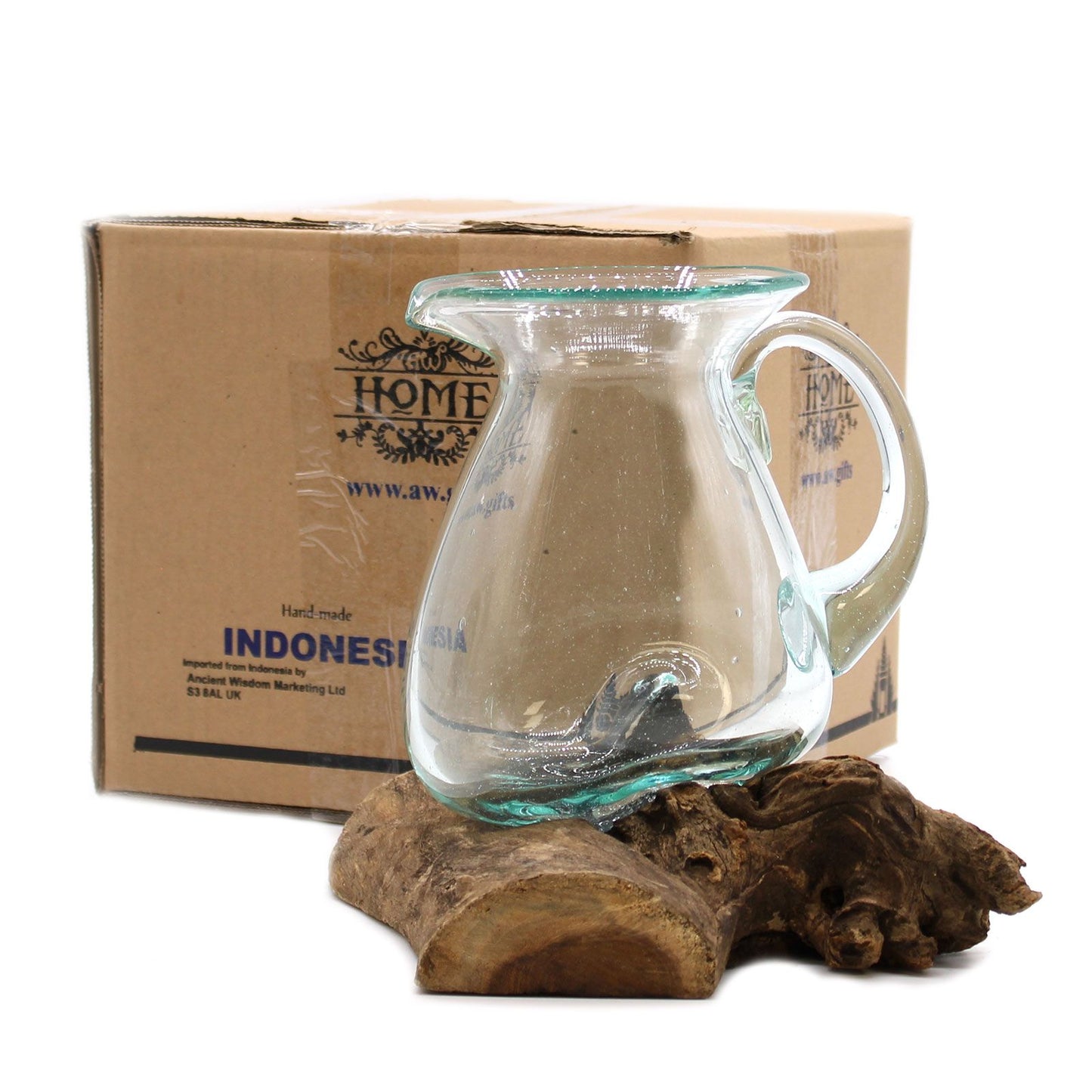 Bali Unikat: Handgefertigte Karaffe aus recyceltem Glas & Gamalholz