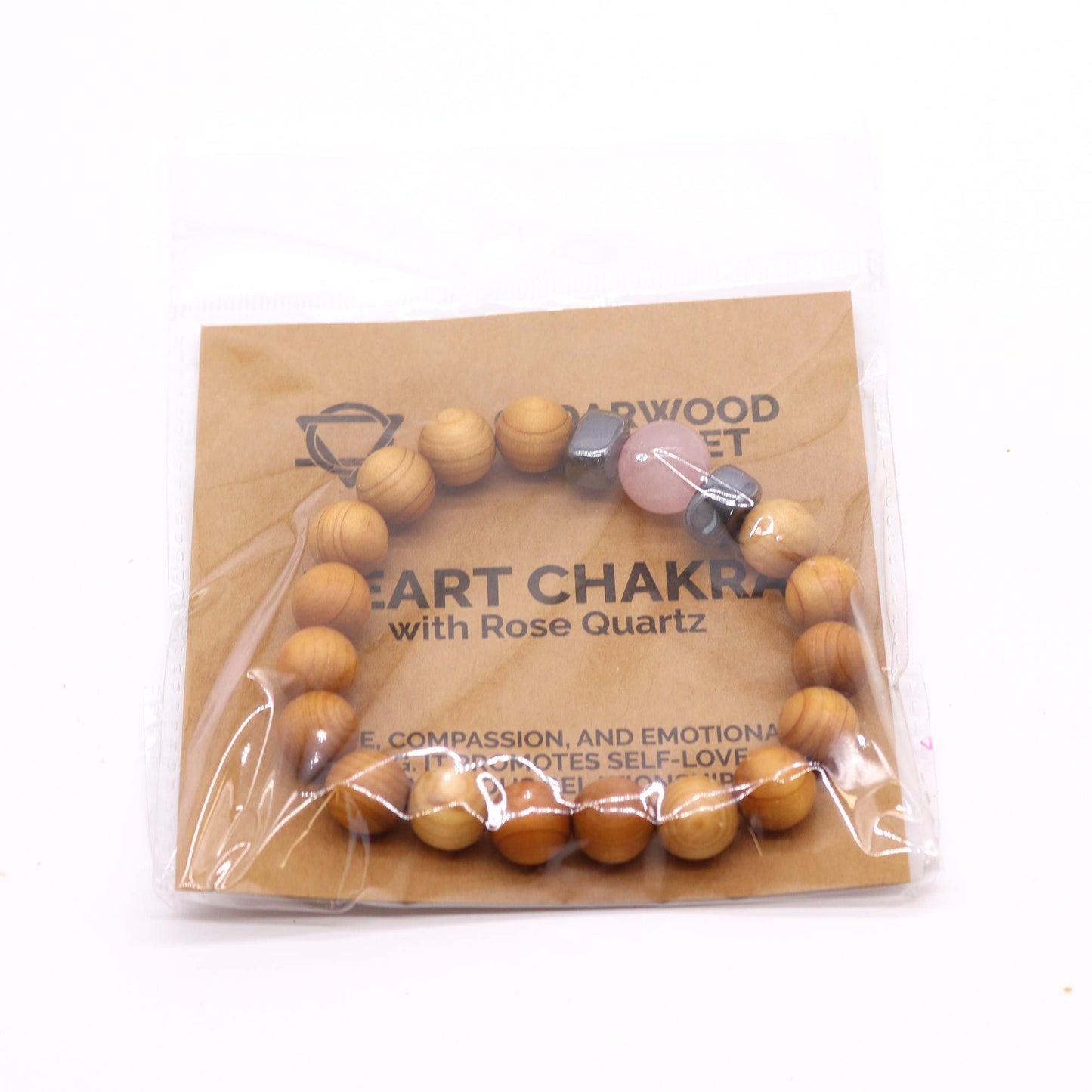 Armband aus Zedernholz mit Rosenquarz für das Herzchakra