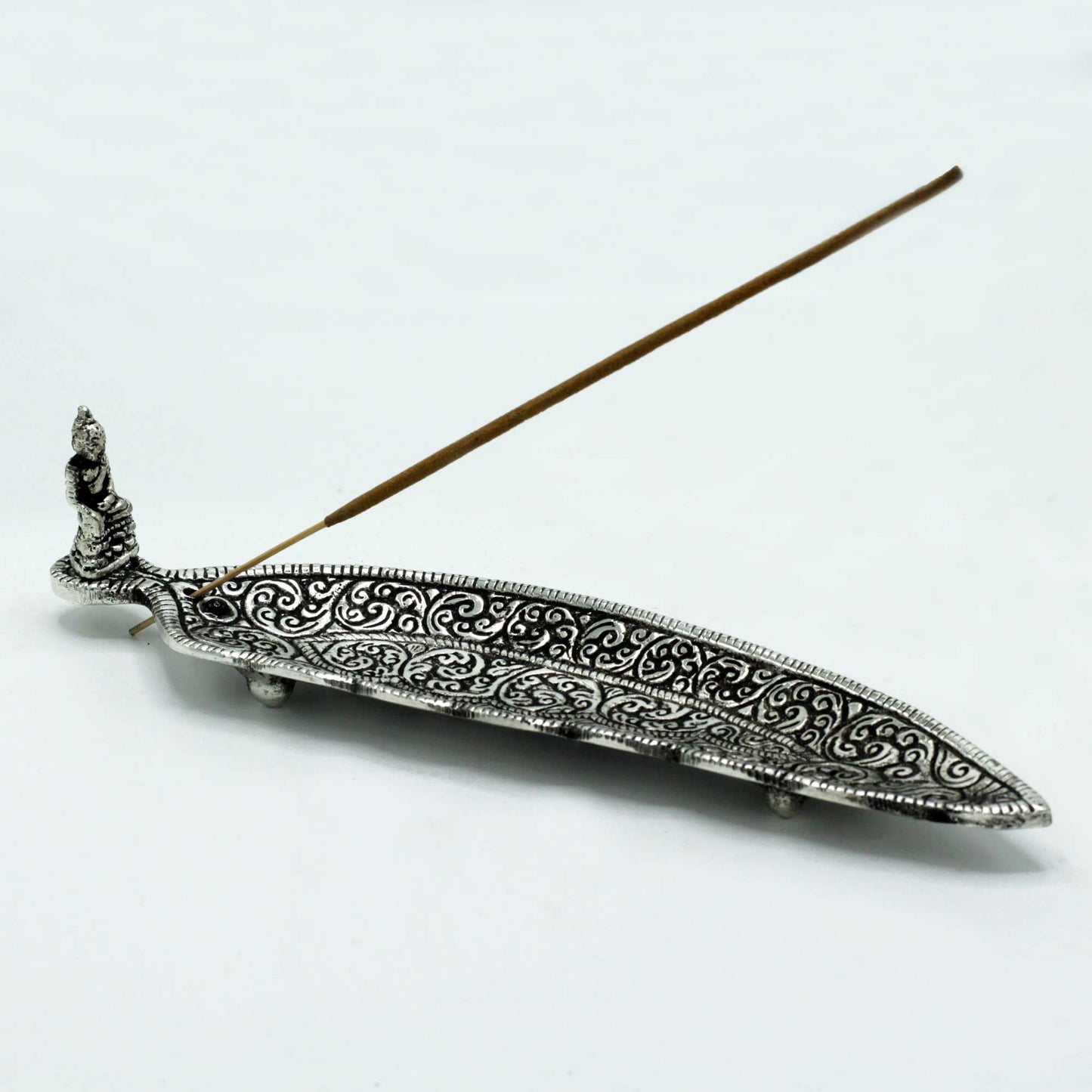 Meditations-Buddha Räucherstäbchenhalter aus poliertem Aluminium, 23 cm