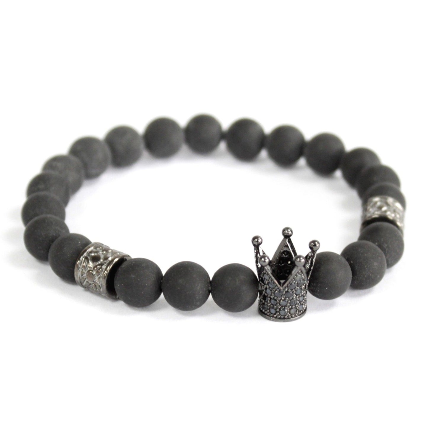 Schwarzer Achat Armband mit Kronen-Charm – Mystischer Schmuck für Schutz & Stärke