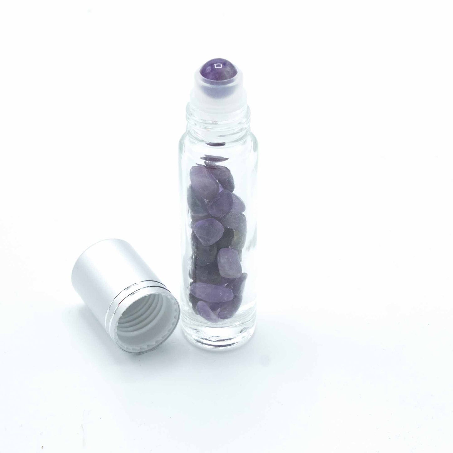 Roll-On Flakon mit Amethyst-Kugel – Silberkappe für ätherische Öle