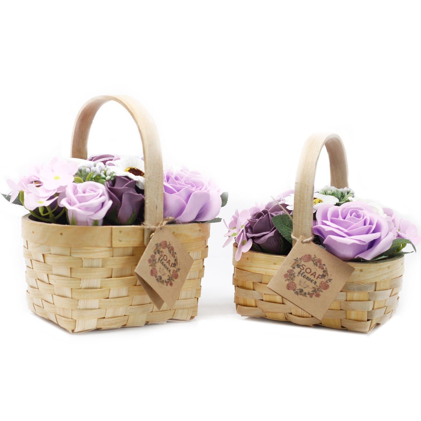 Rosa Seifenblumen-Bouquet im Weidenkorb – Dekoratives Wellness-Arrangement