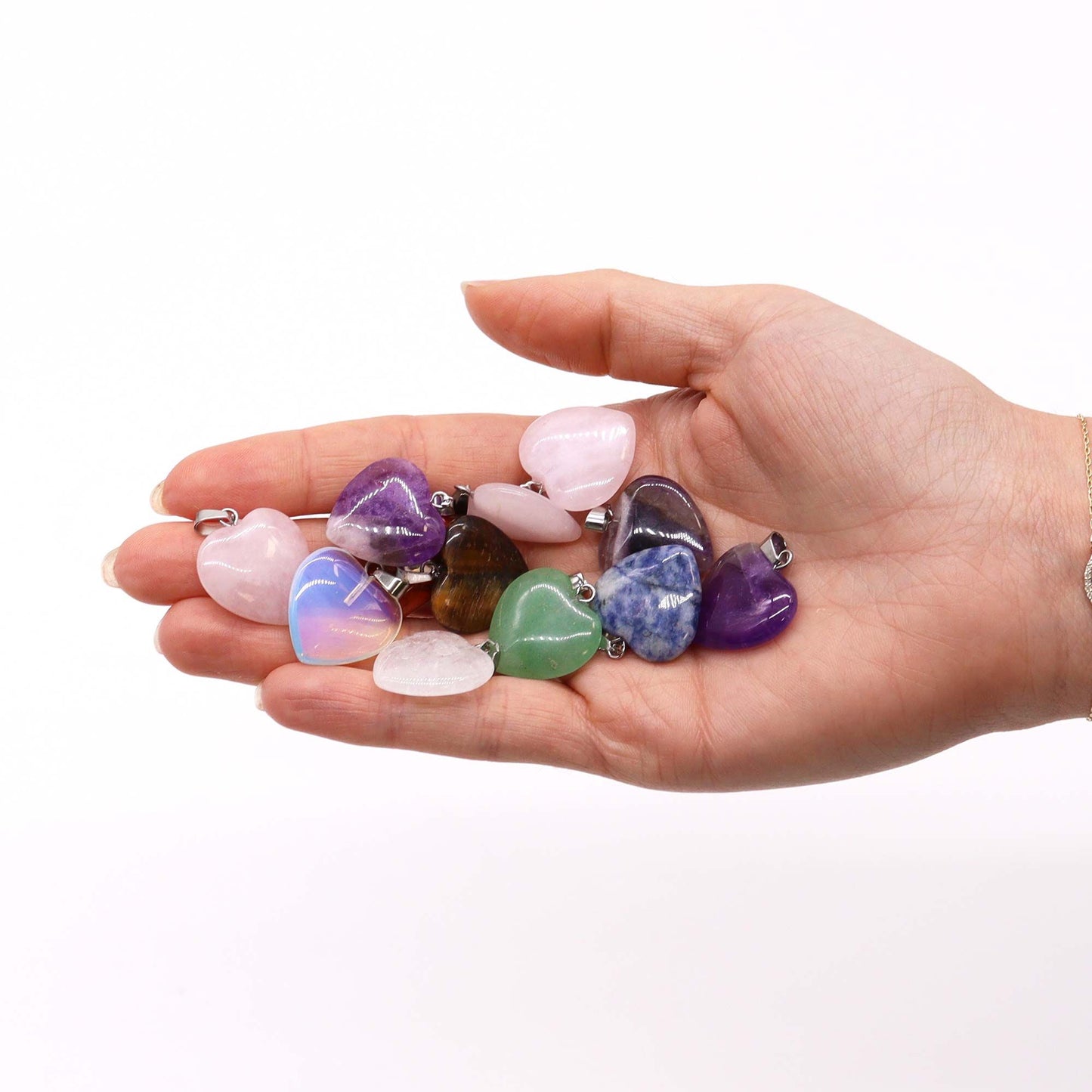 Set mit 12 natürlichen Edelstein-Herzen als Anhänger (20x6mm) für Schmuckdesign