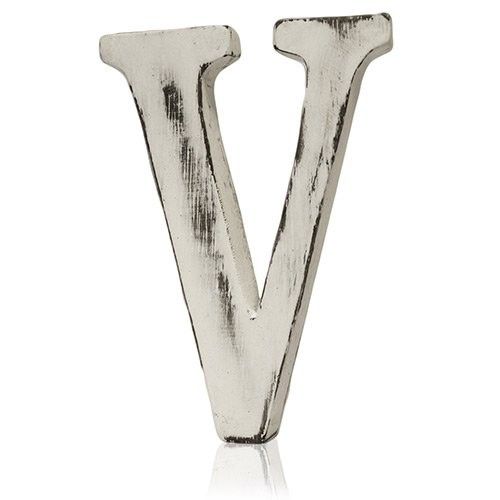 Dekorbuchstabe V im Shabby Chic Stil aus Mangoholz