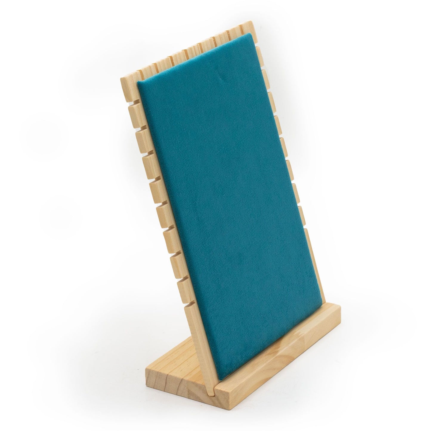 Halsketten-Präsentationsständer im Flachdesign | Holz mit Wildleder & Samt | 28x18x9 cm