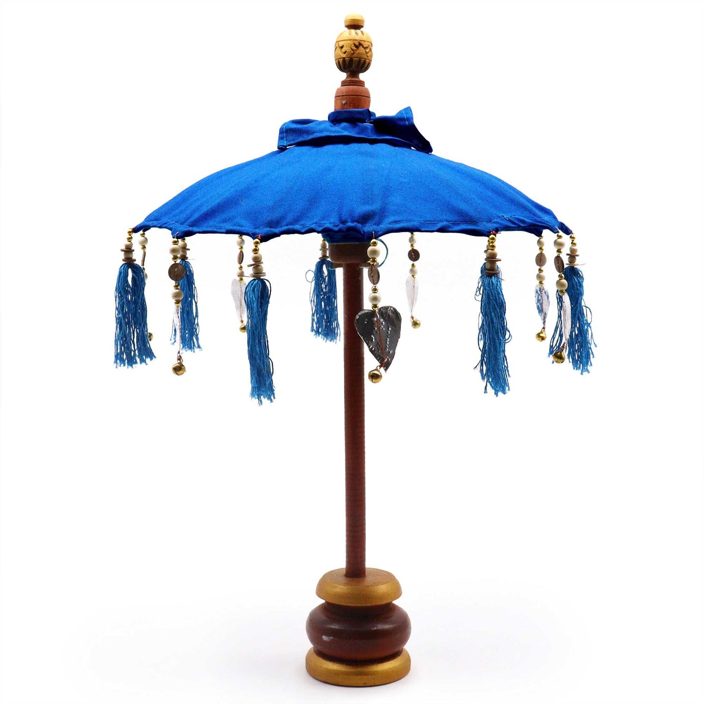 Handgefertigter Bali-Dekoschirm in Blau – 40 cm Kunstwerk aus Baumwolle und Holz