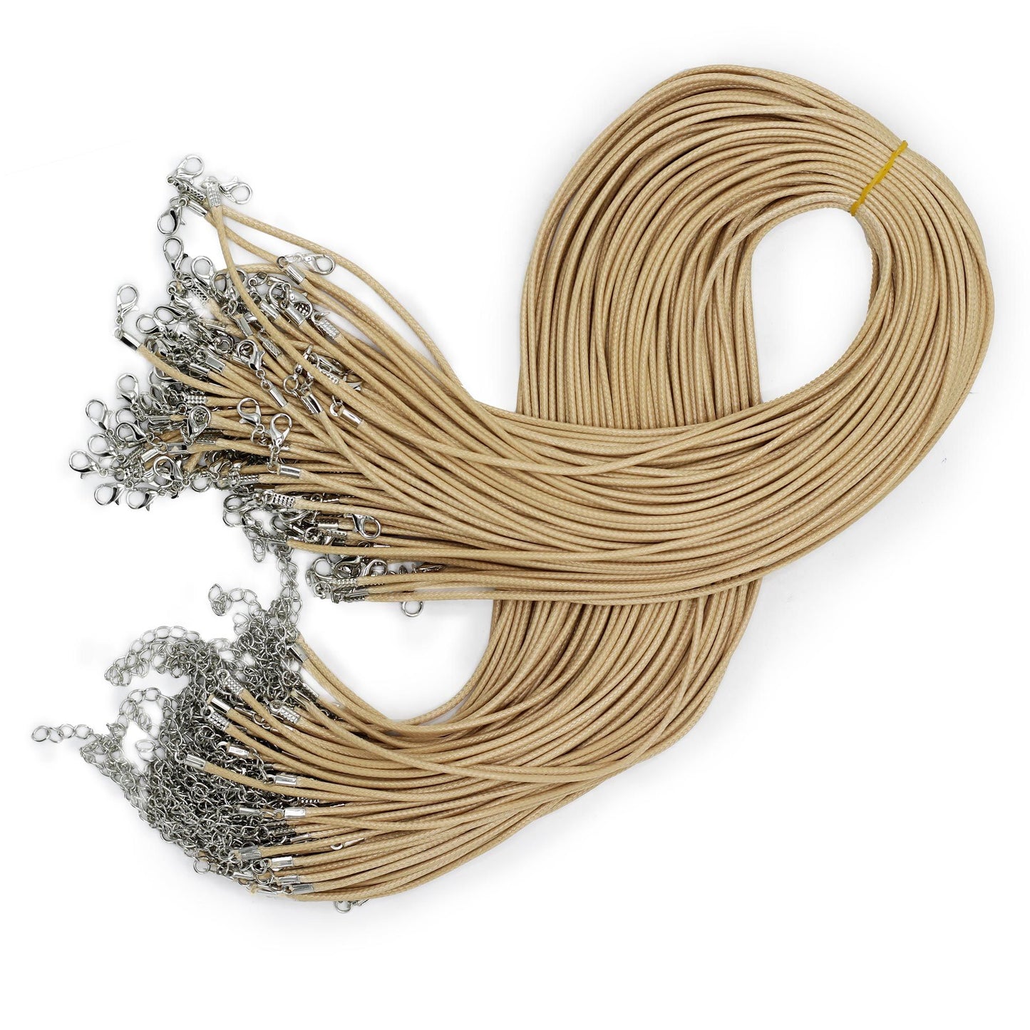 Wachsbeschichtete Baumwollkordel in Beige – 2mm x 55cm mit Metallverschluss
