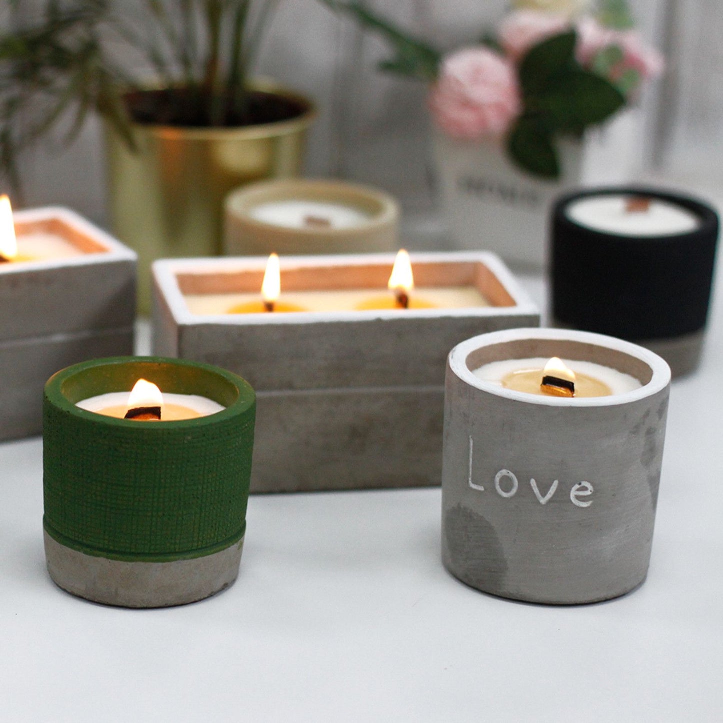 Beton-Duftkerze 'Patchouli & Dunkler Amber' mit Holzdocht – Ein Unikat