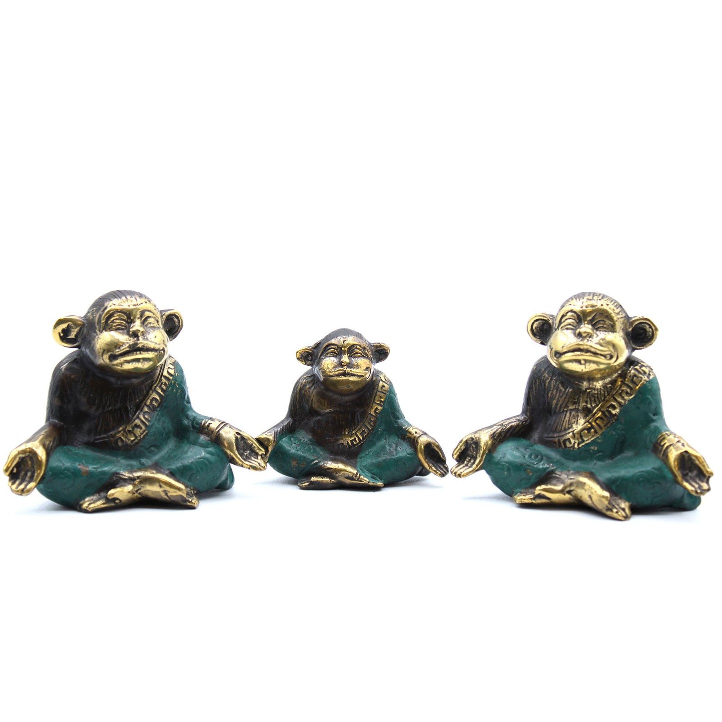 Yoga-Affen Trio aus Messing – Handgefertigte Deko-Figuren in 3 Größen