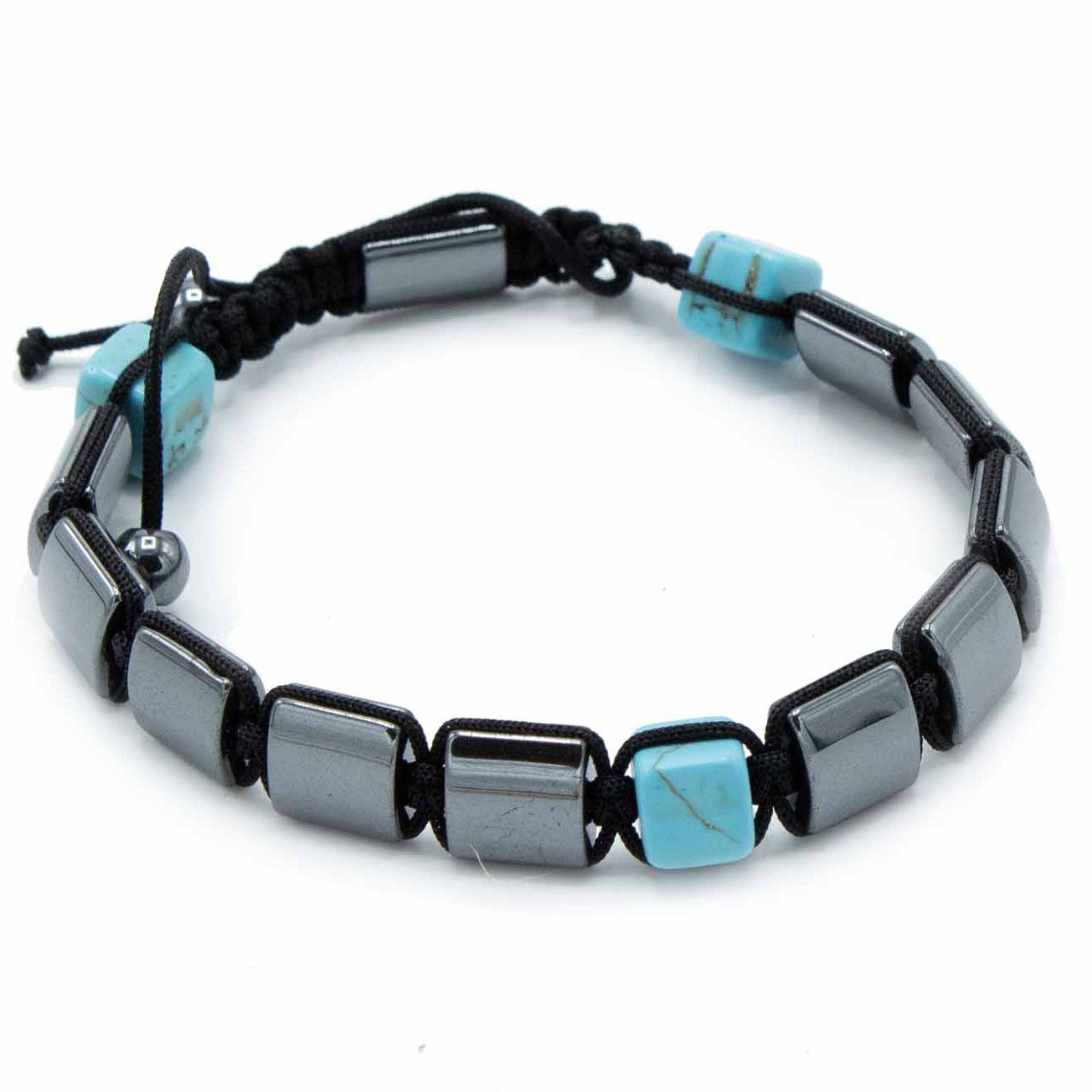 Shamballa Armband aus magnetischem Hämatit mit Türkis-Akzenten