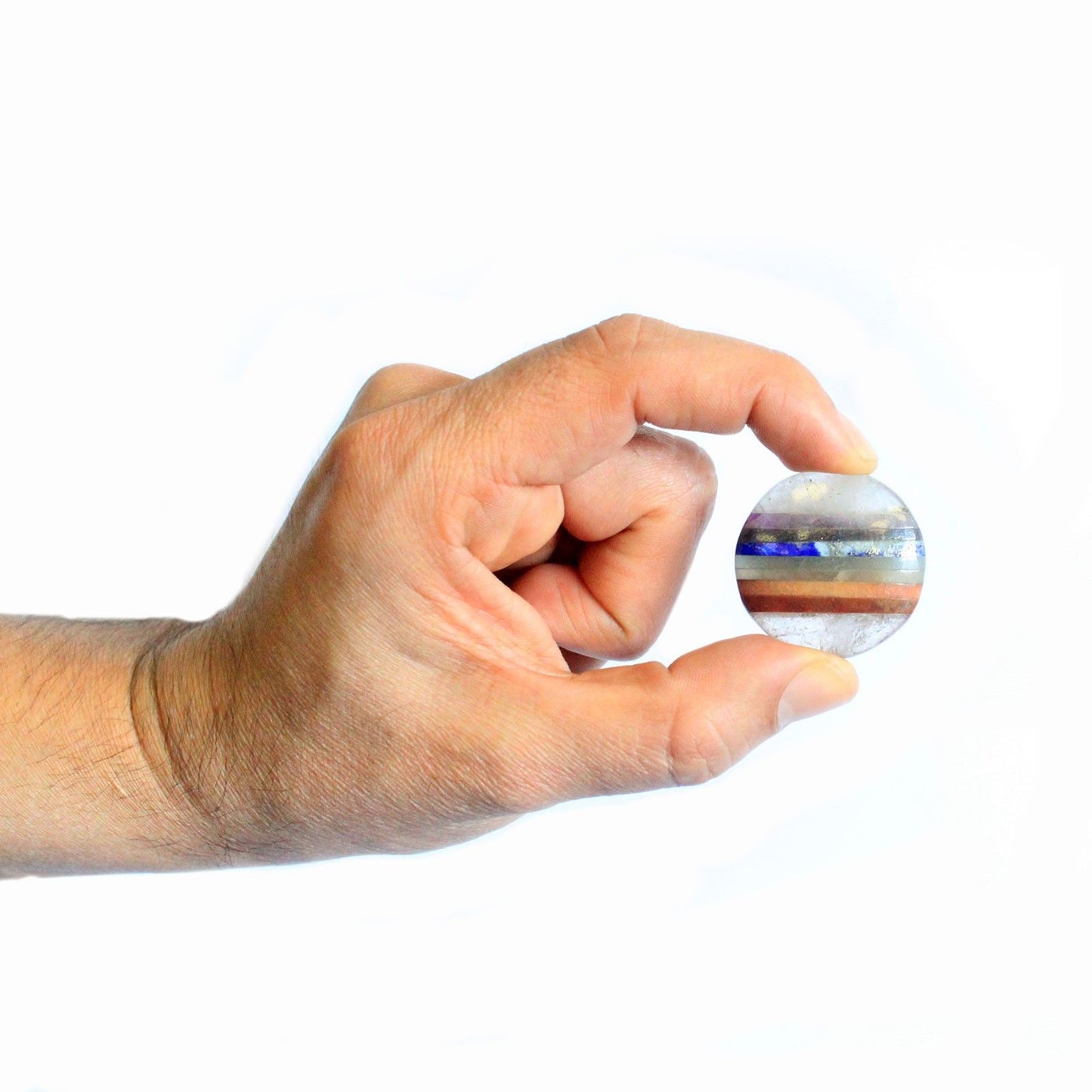 Handgefertigter Chakra Handschmeichler 45mm - Siebenfarbiger Edelstein aus Indien