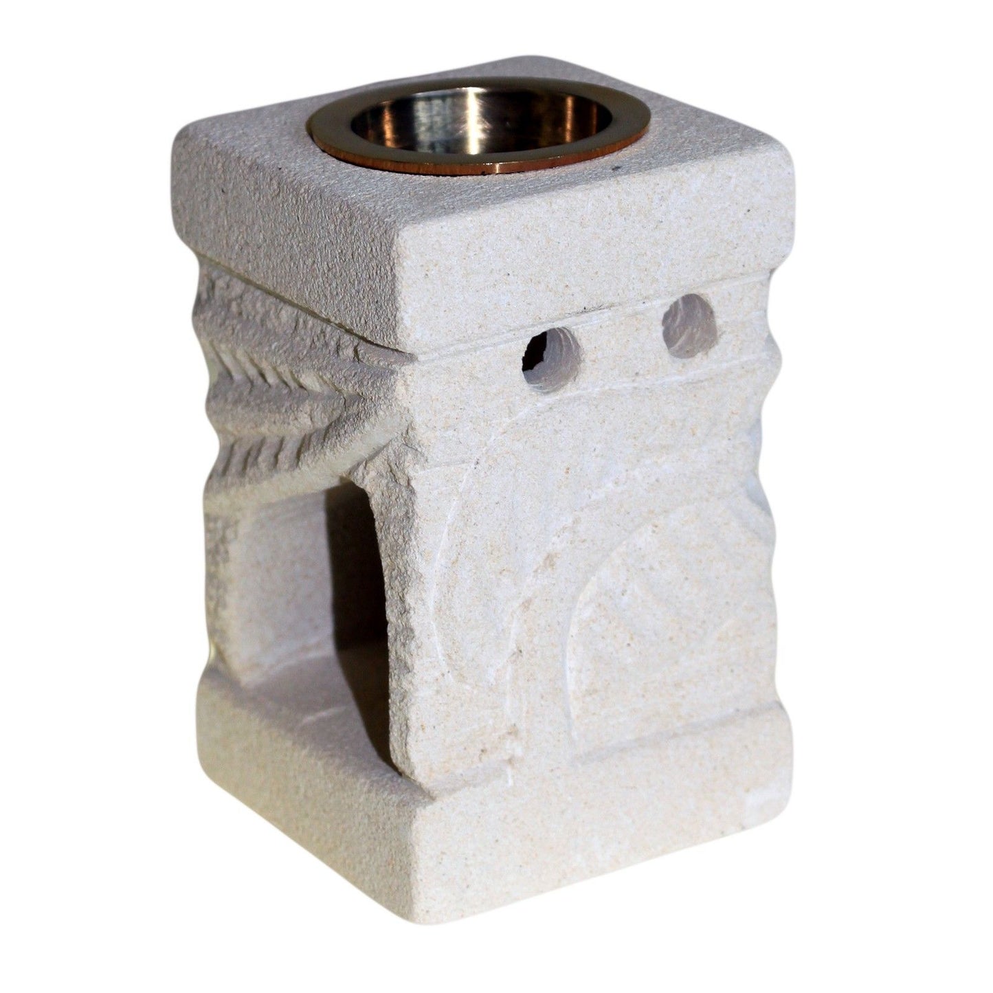 Handgeschnitzte Sandstein-Duftlampe mit Blattmuster und Messingschale – 10 einzigartige Designs