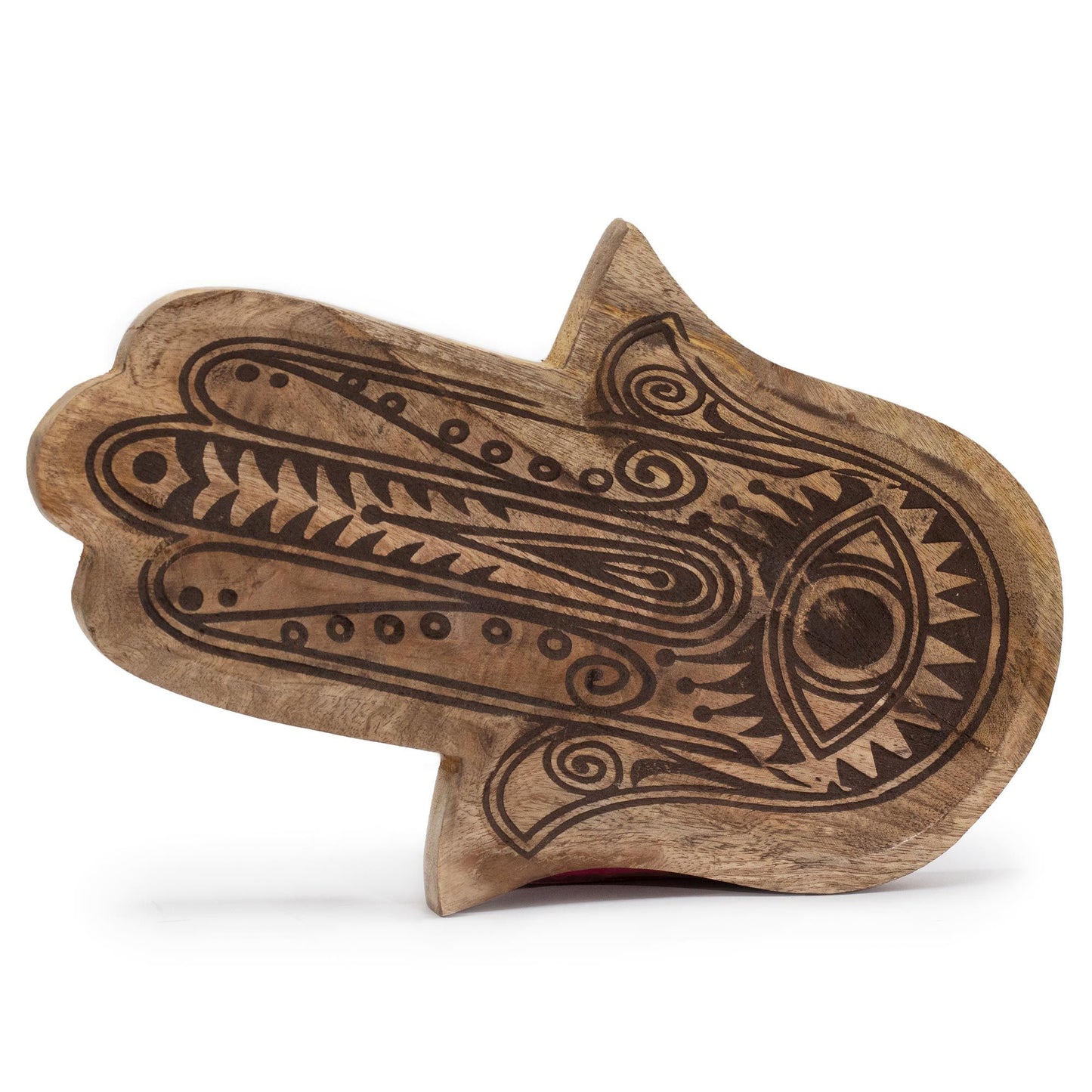 Mangoholz-Tablett mit Hamsa-Gravur – Schwarz mit weißen Akzenten (30x20,5 cm)