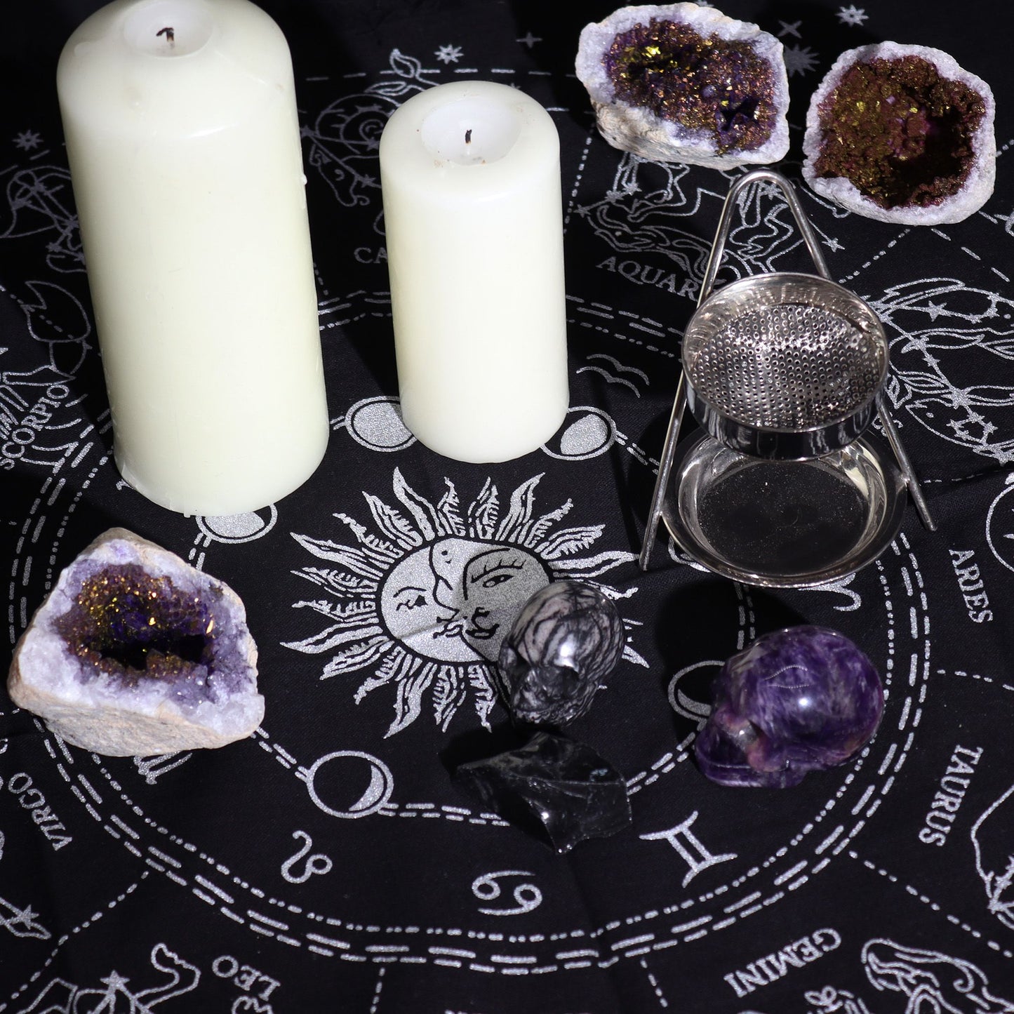 Horoskop Altartuch mit Fransen – Baumwolle für Meditation & Rituale