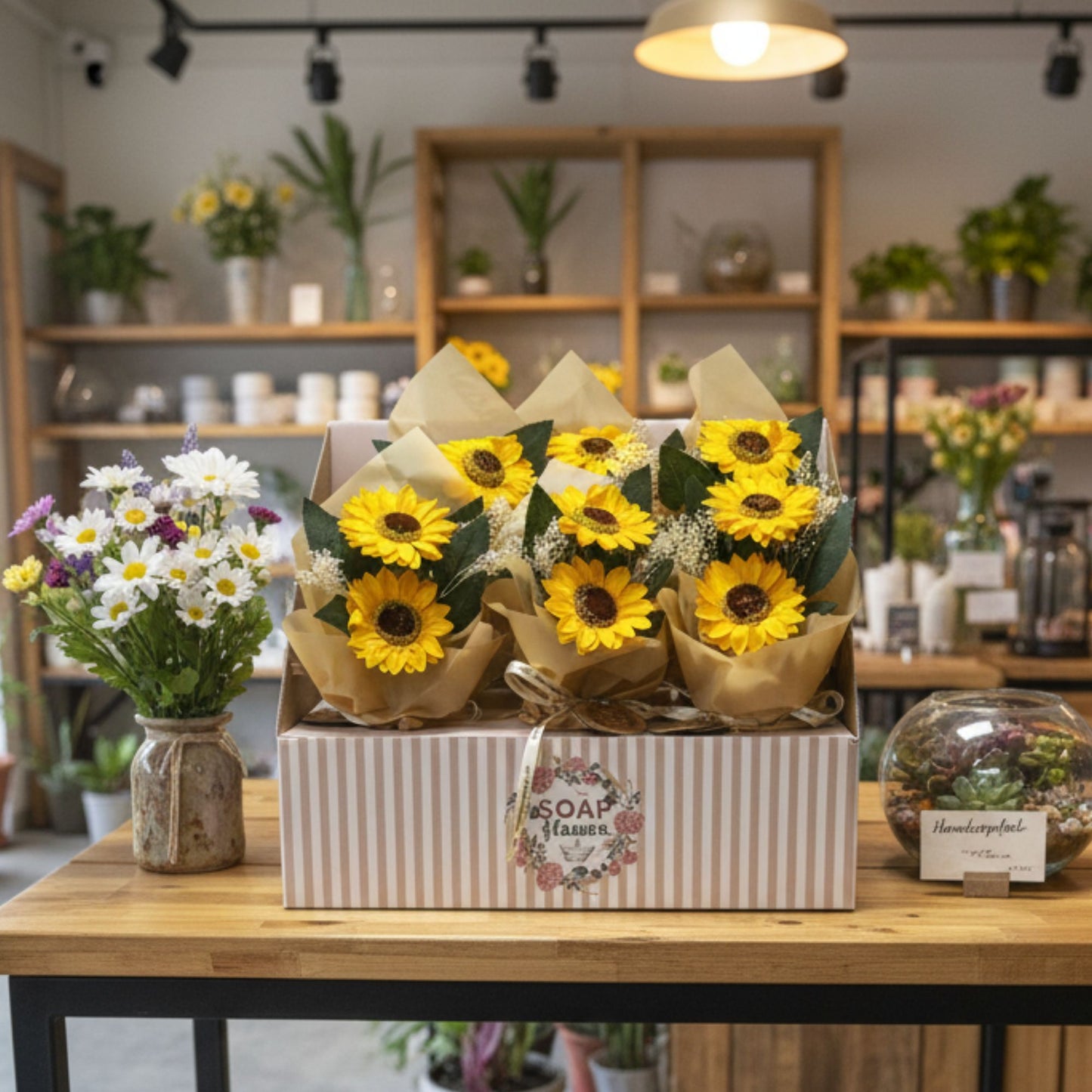 Sonnenblumen-Duo aus Seife – Langlebiger Seifenblumenstrauß