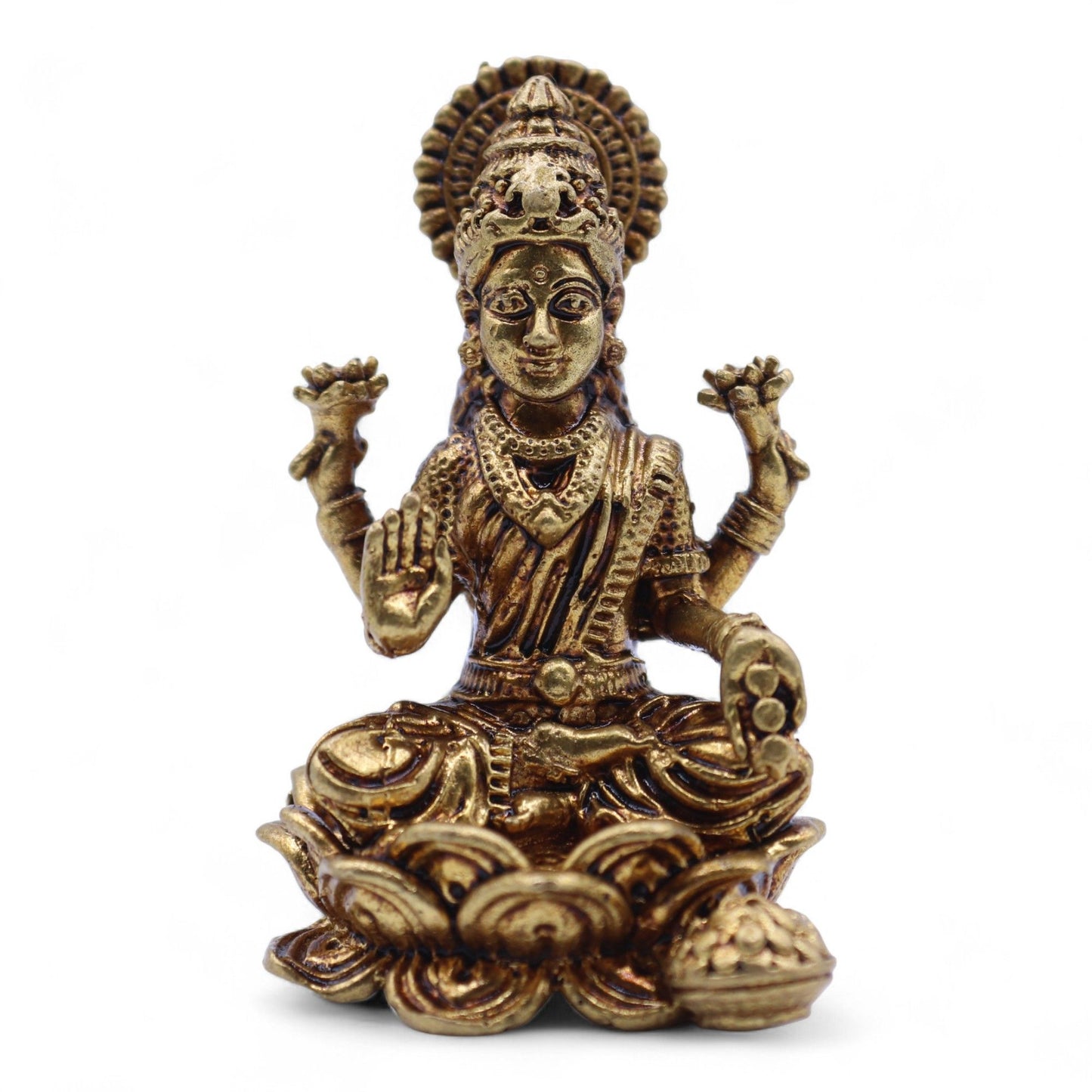 Messingstatue Göttin Lakshmi – Handgefertigte Miniatur für Wohlstand & Harmonie